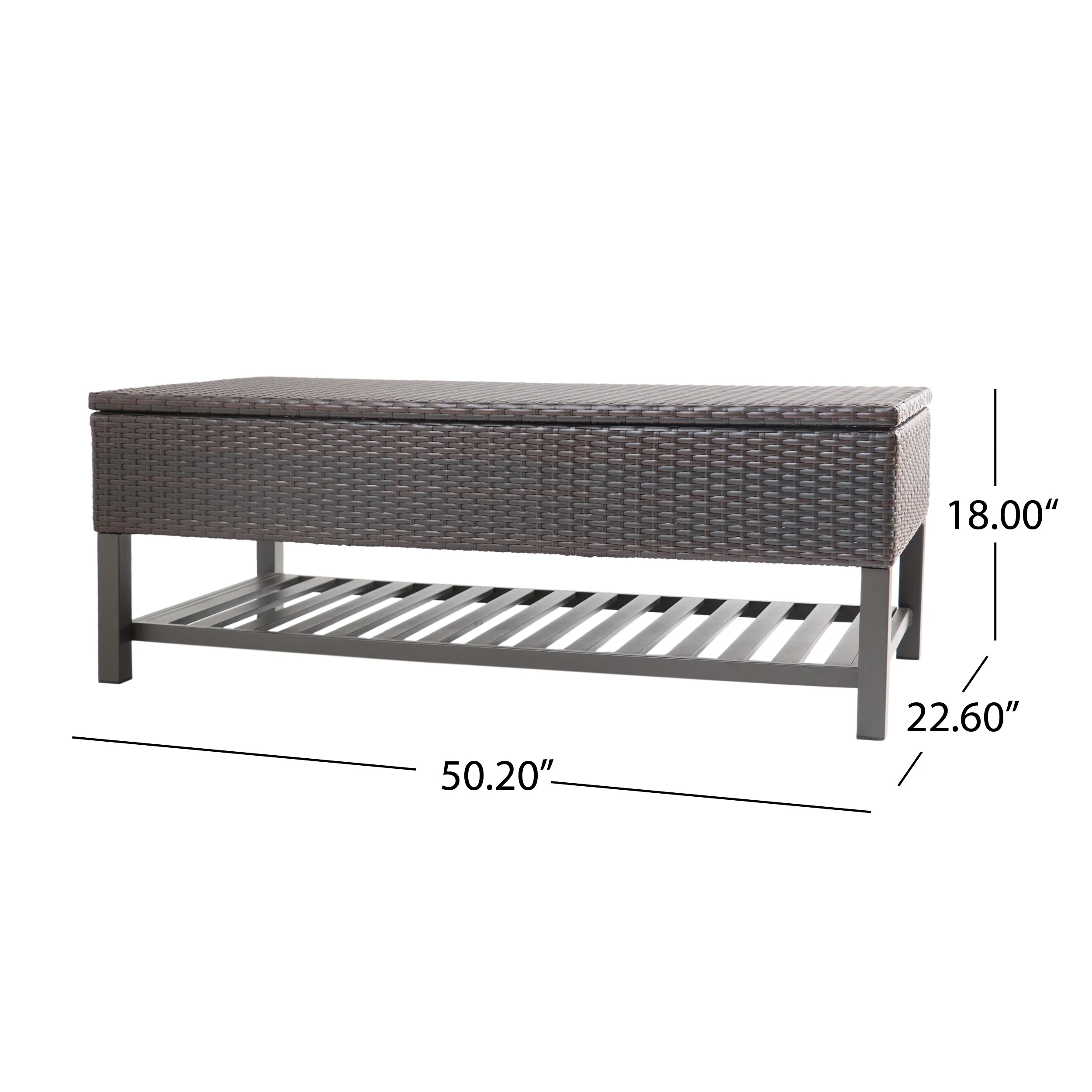 Martina Storage Bench with Rack, Wicker with Iron Frame - furnishings