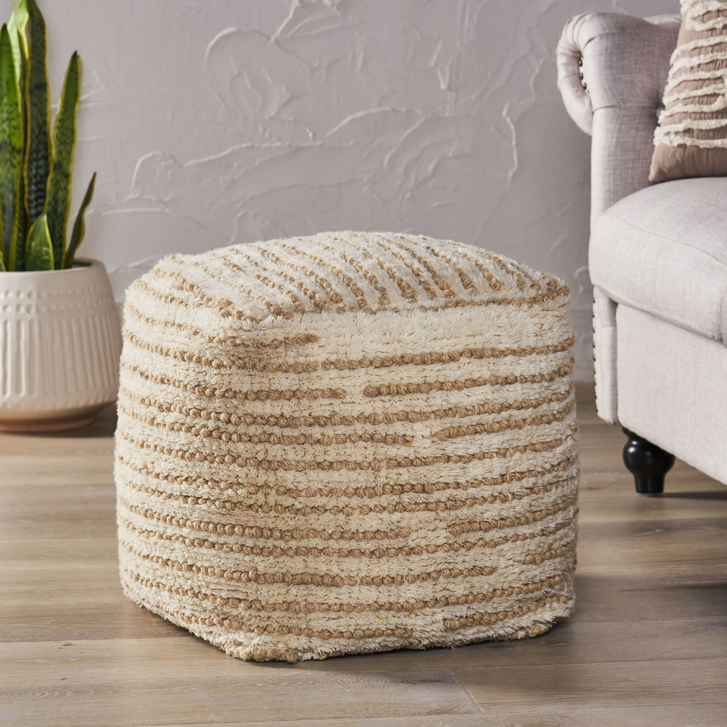 Eakly Handcrafted Boho Fabric Cube Pouf - furnishings