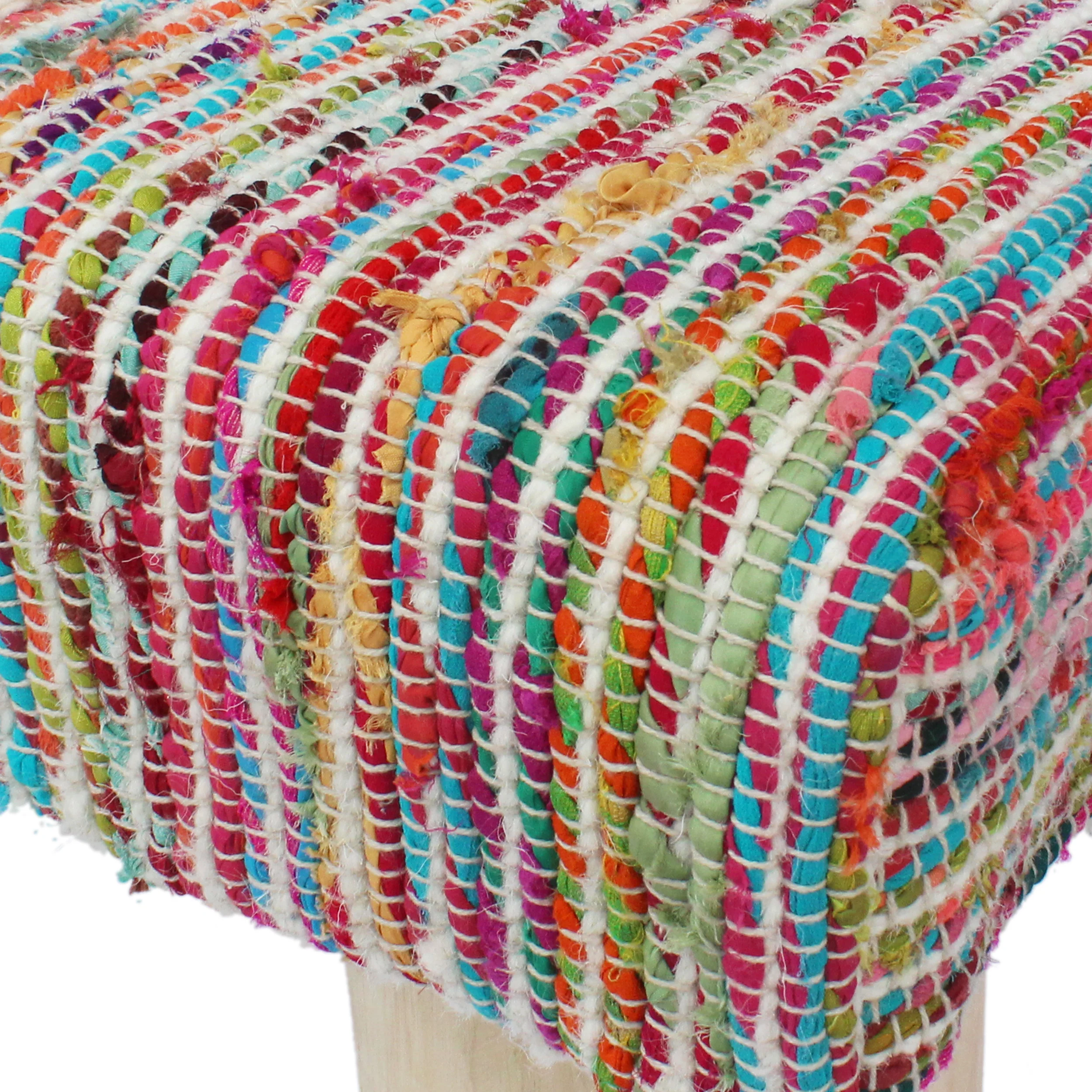 Carrera Handcrafted Boho Rectangular Wool & Fabric Bench - furnishings