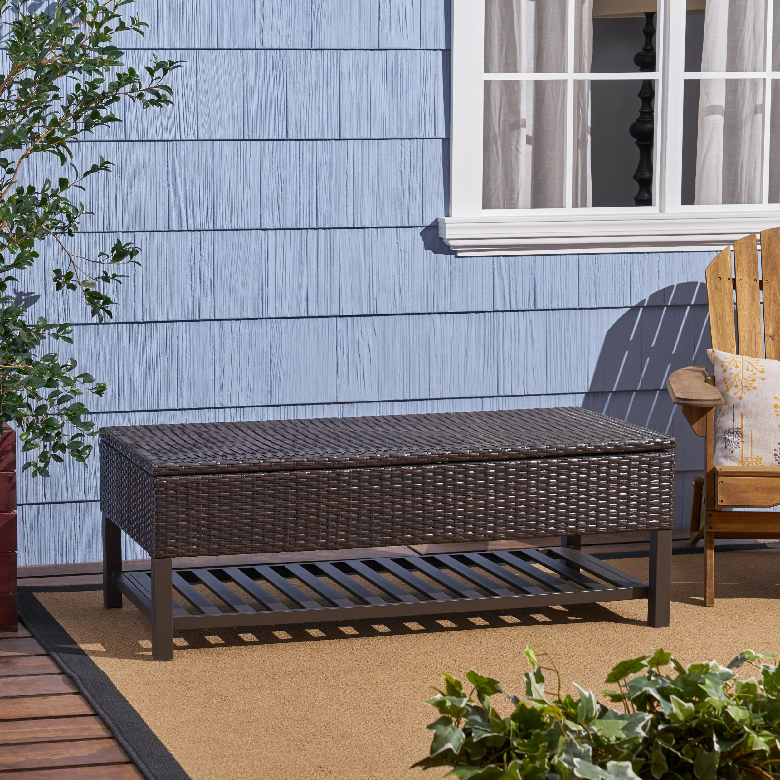 Martina Storage Bench with Rack, Wicker with Iron Frame - furnishings