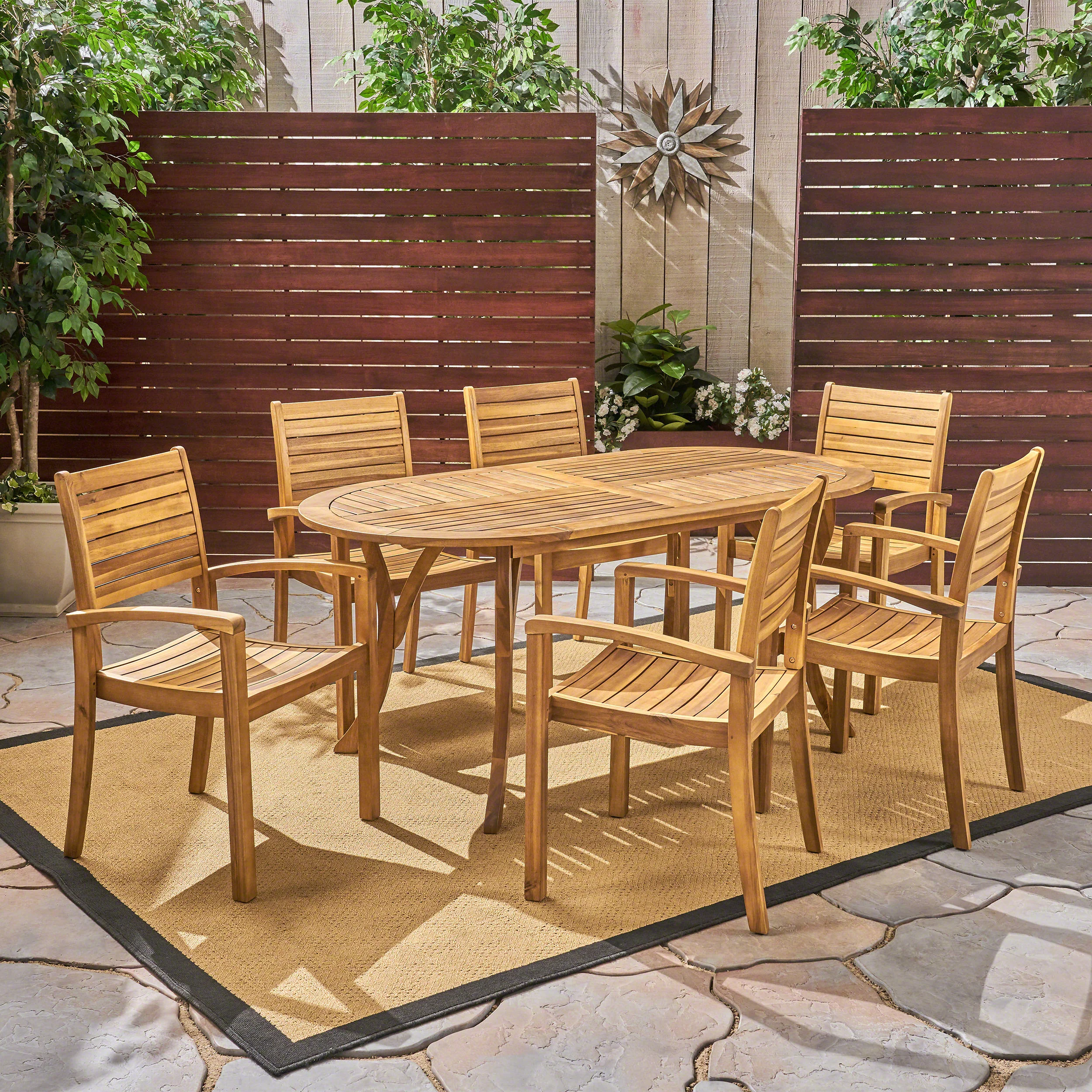 Powell Outdoor 6-Seater Oval Acacia Wood Dining Set - furnishings