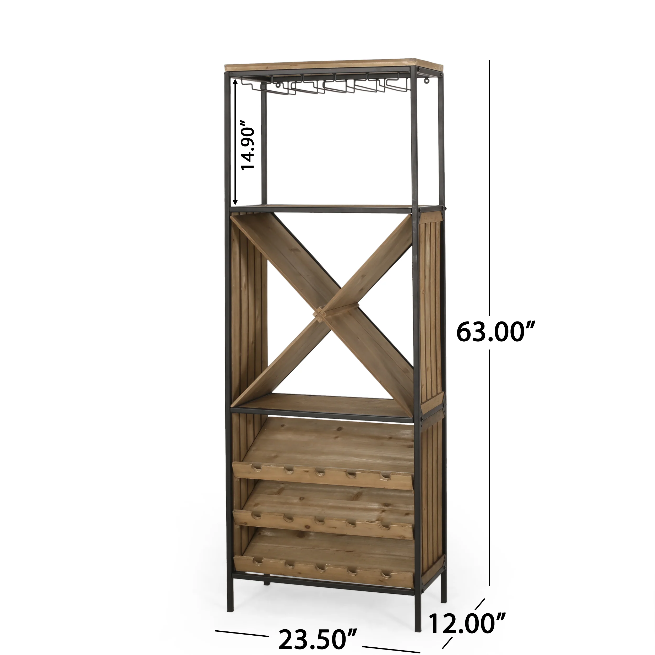 Hamlin Modern Industrial 15 Bottle Floor Wine Rack, Natural and Black - furnishings