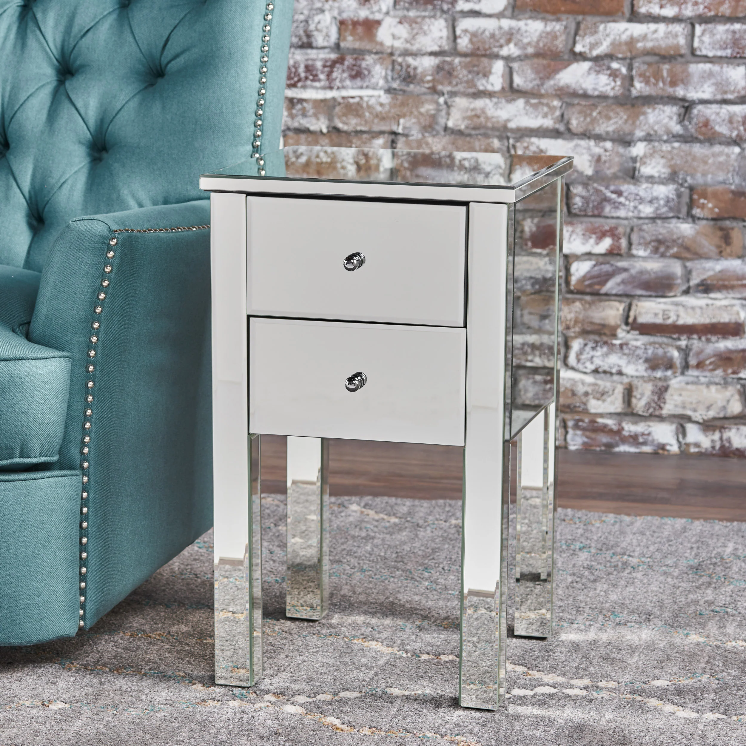 Seranade Mirror Finished 2 Drawer Side Table - furnishings