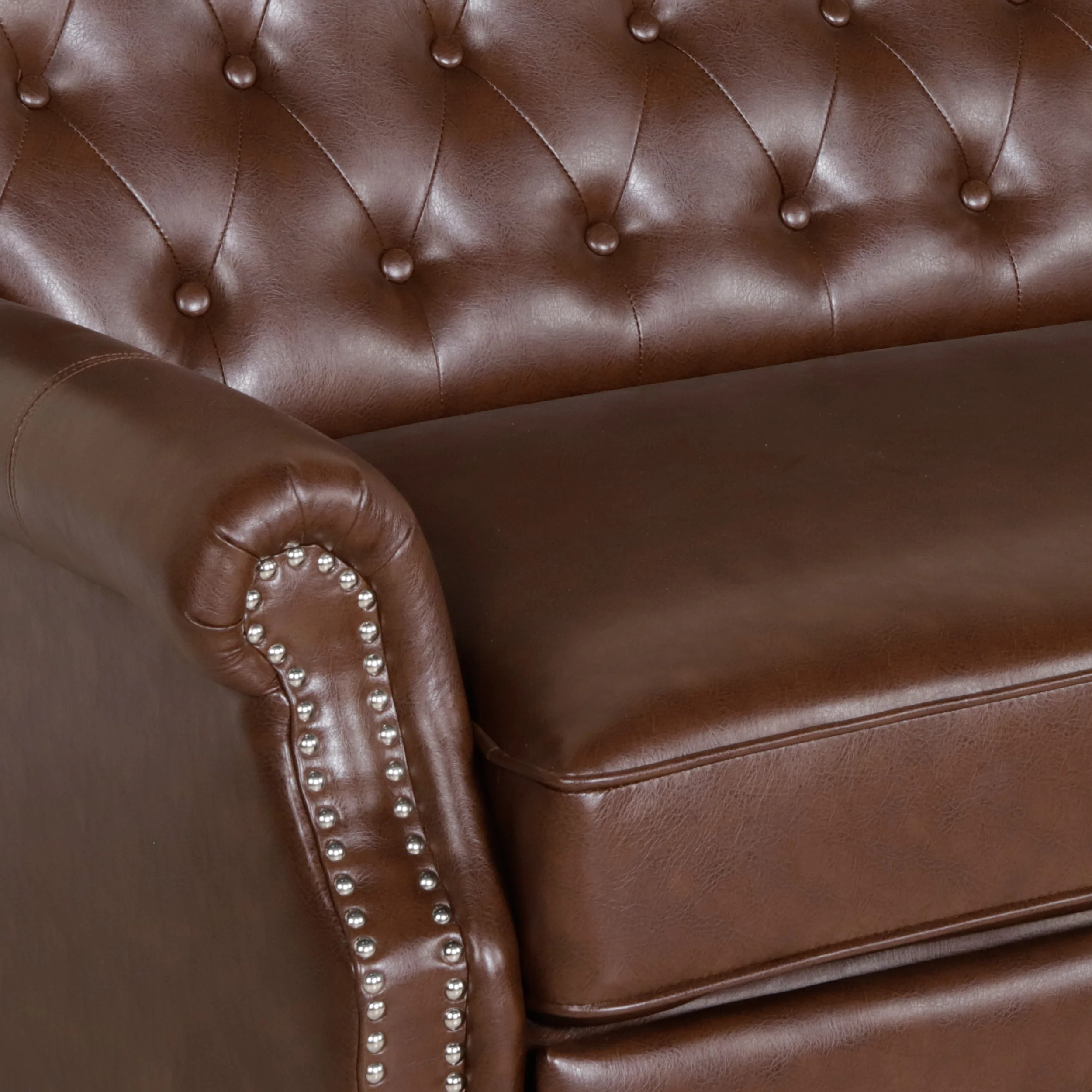 Belknap Contemporary Faux Leather Tufted Oversized Recliner with Nailhead Trim - furnishings