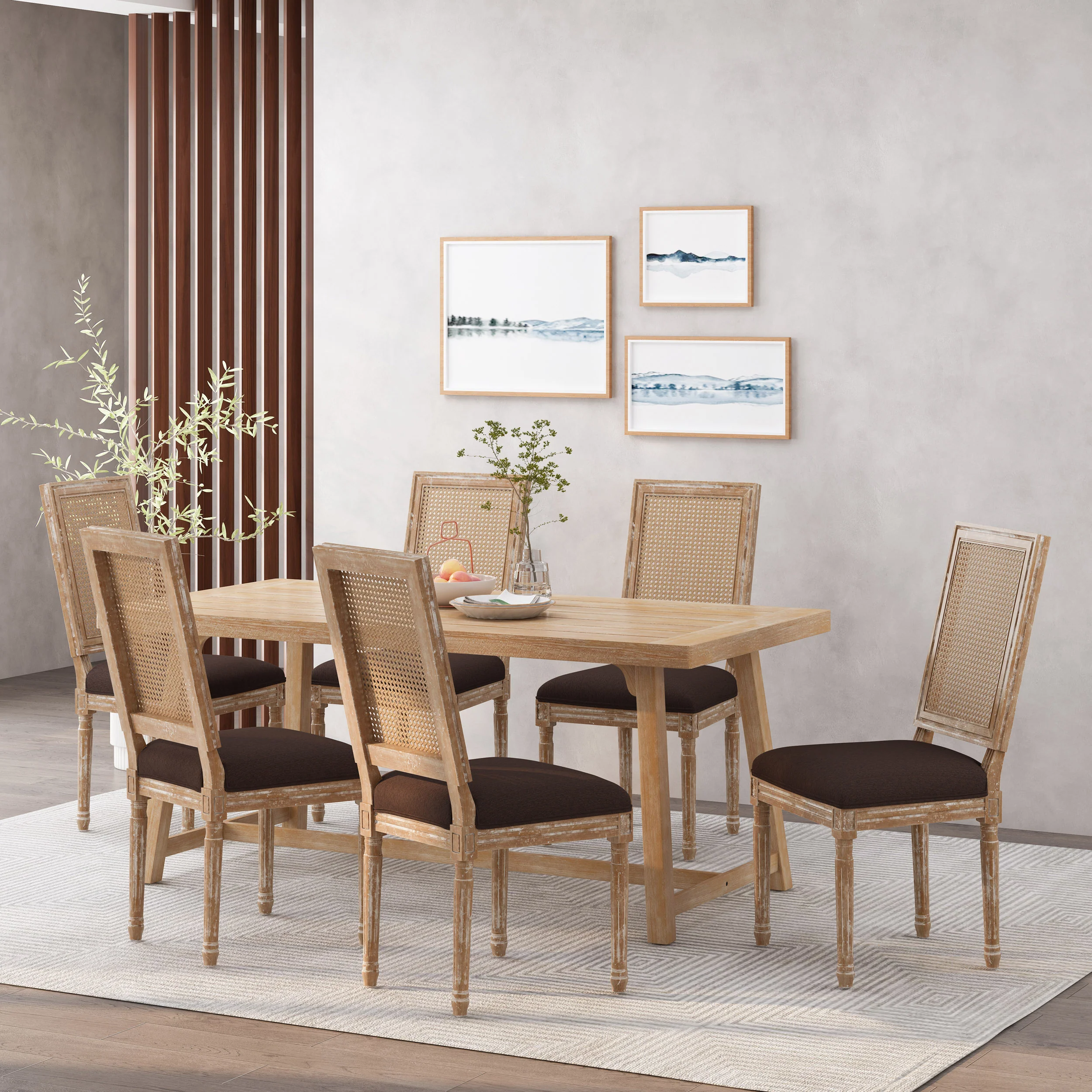 Brownell French Country Wood and Cane Upholstered Dining Chair (Set of 6) - furnishings