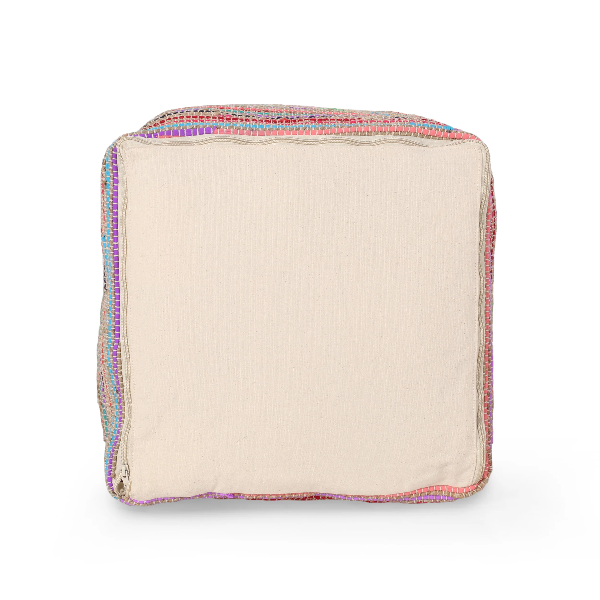 Kenta Boho Jute and Chindi Pouf - furnishings