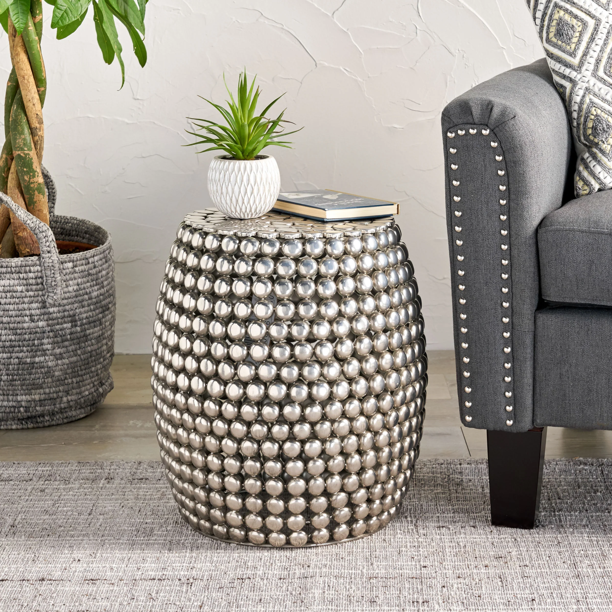 Brentyn Modern Textured Iron Accent Table, Nickel Antique - furnishings