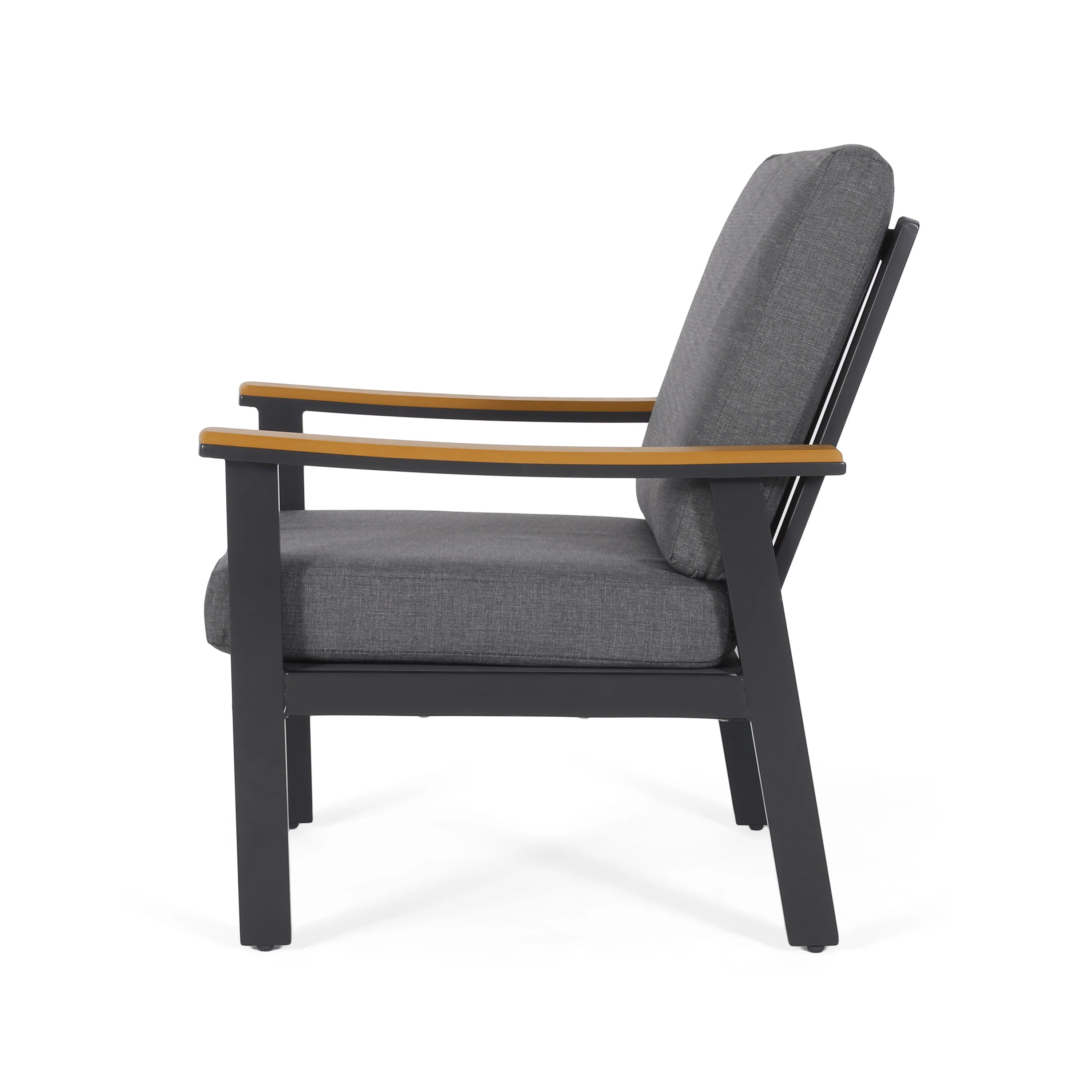 Mathias Outdoor 4 Piece Aluminum and Faux Wood Chat Set with Cushions - furnishings