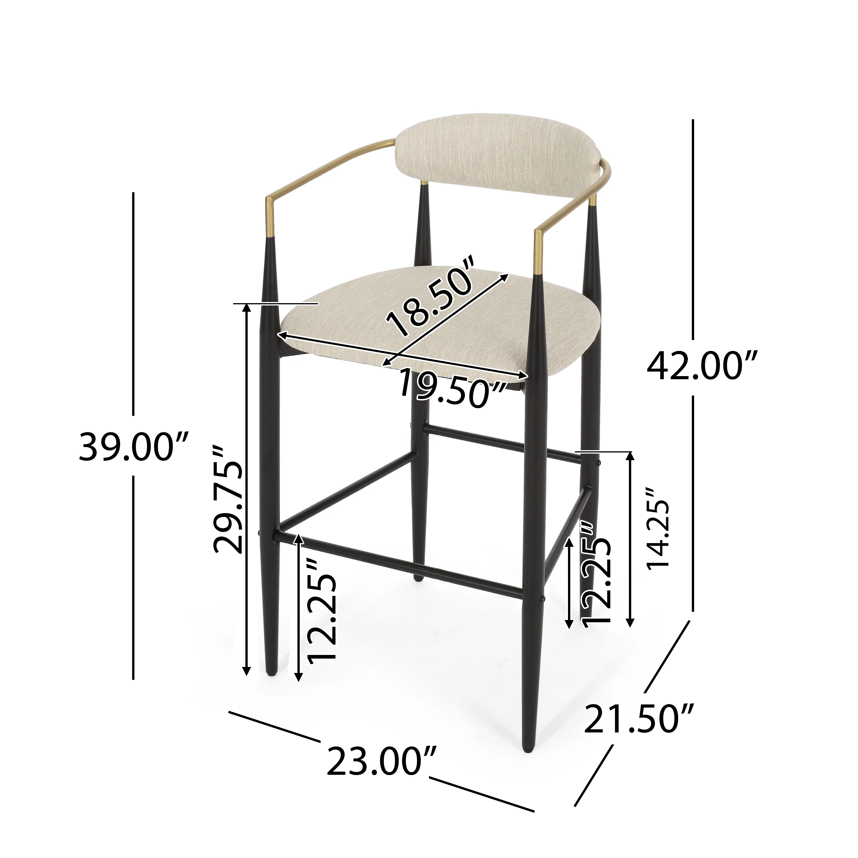 Camas Modern Fabric Upholstered Iron 30 Inch Barstools Set of 2 - furnishings