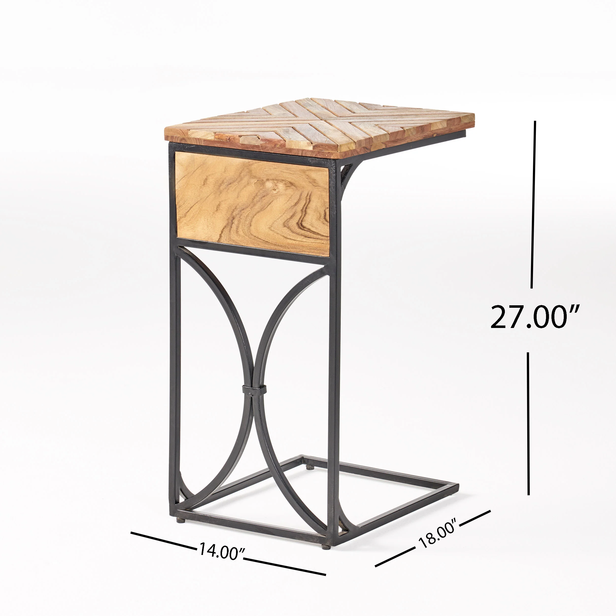 Printz Boho Handcrafted Mango Wood C-Shaped Side Table, Natural and Black - furnishings