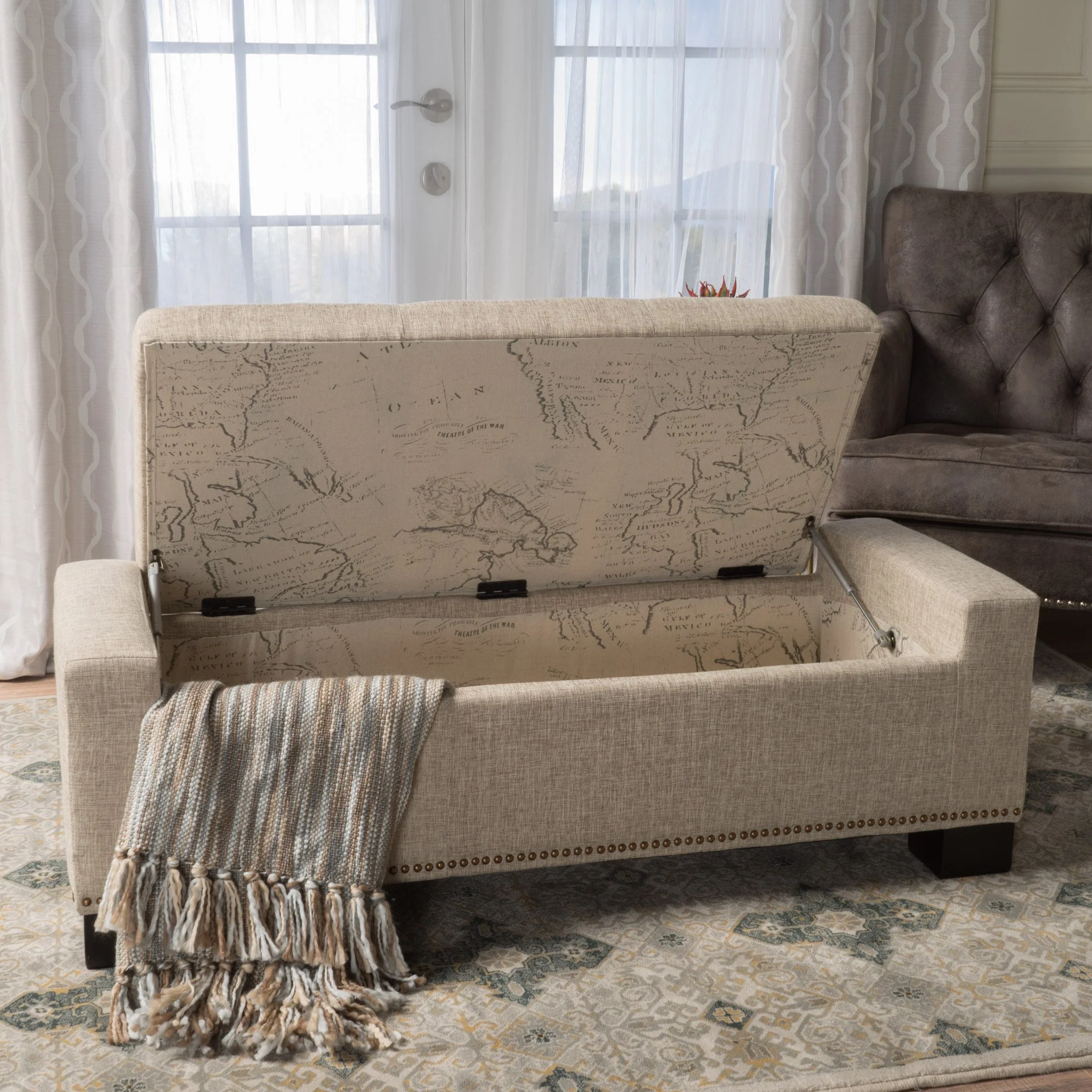 Espana Fabric Rectangle Storage Ottoman Bench - furnishings