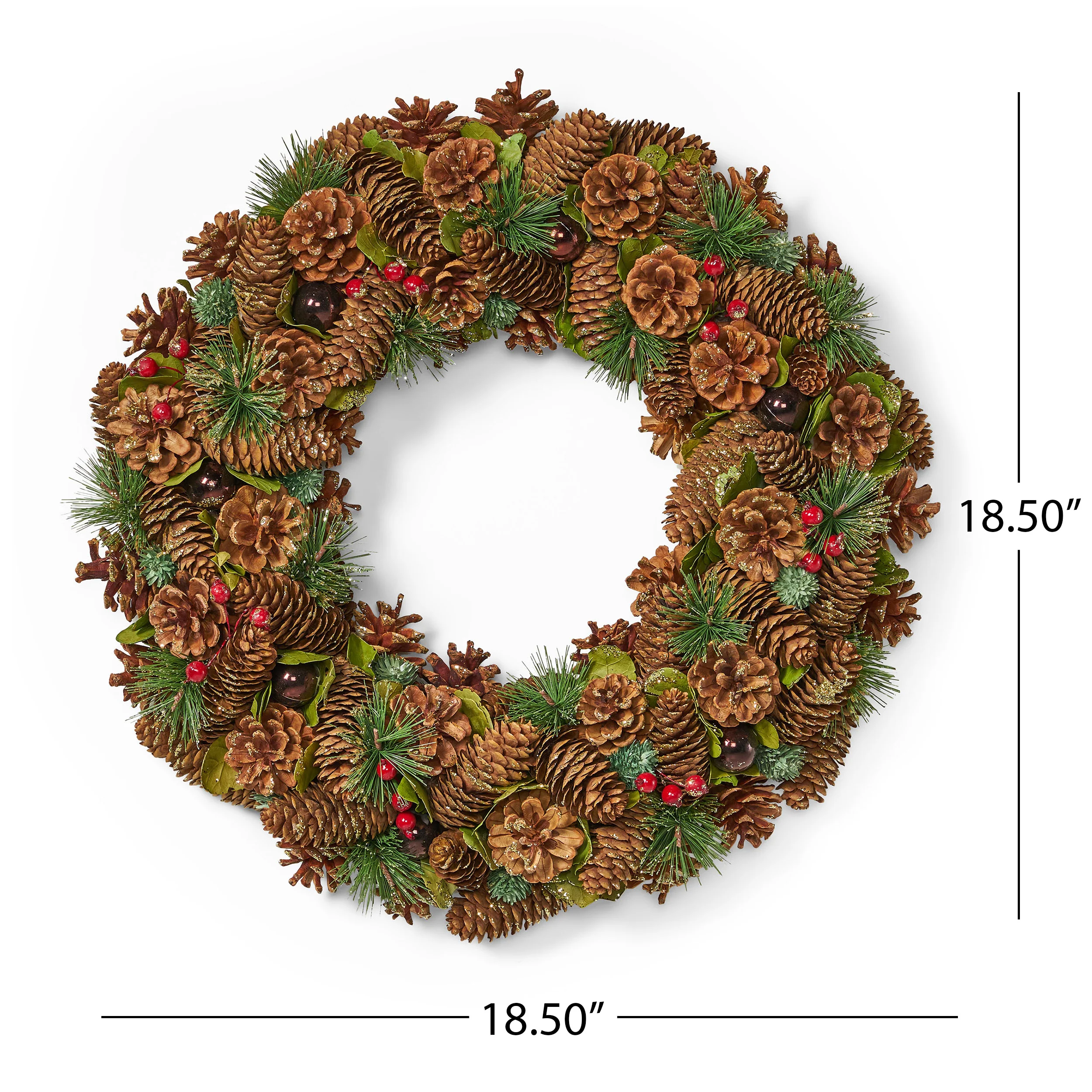 18.5 Inch Artificial Pinecone and Glitter Christmas Wreath - furnishings