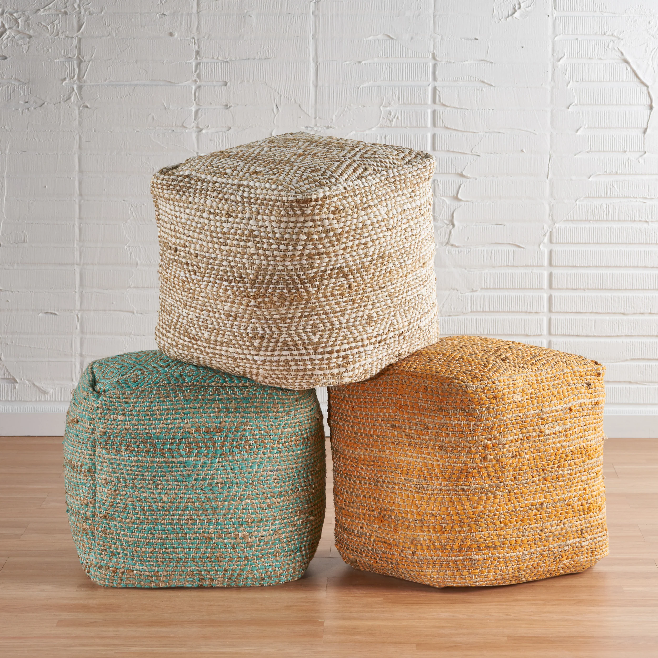 Maja Hand-Crafted Boho Fabric Cube Pouf - furnishings