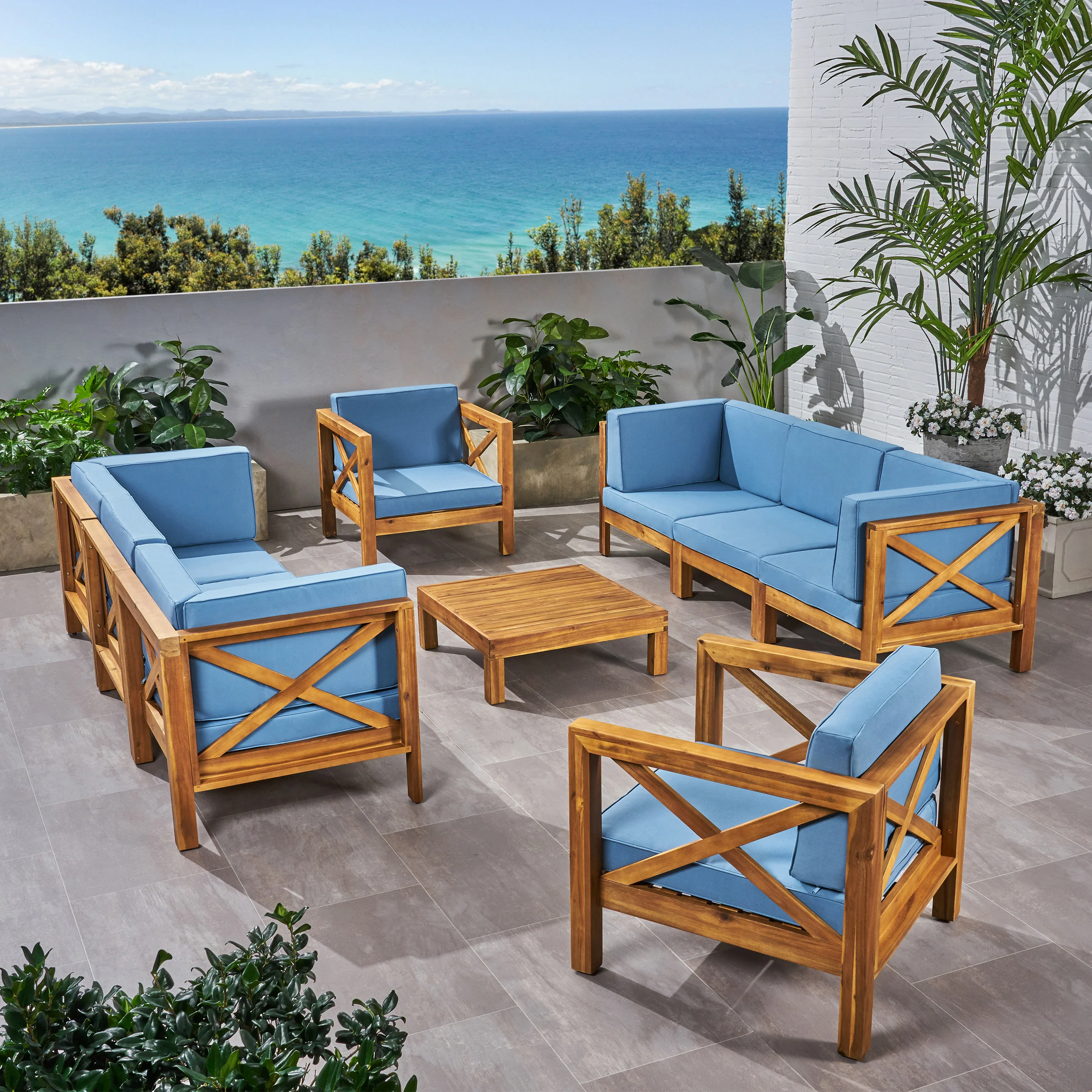 Morgan Outdoor 8 Seater Acacia Wood Sofa and Club Chair Set - furnishings