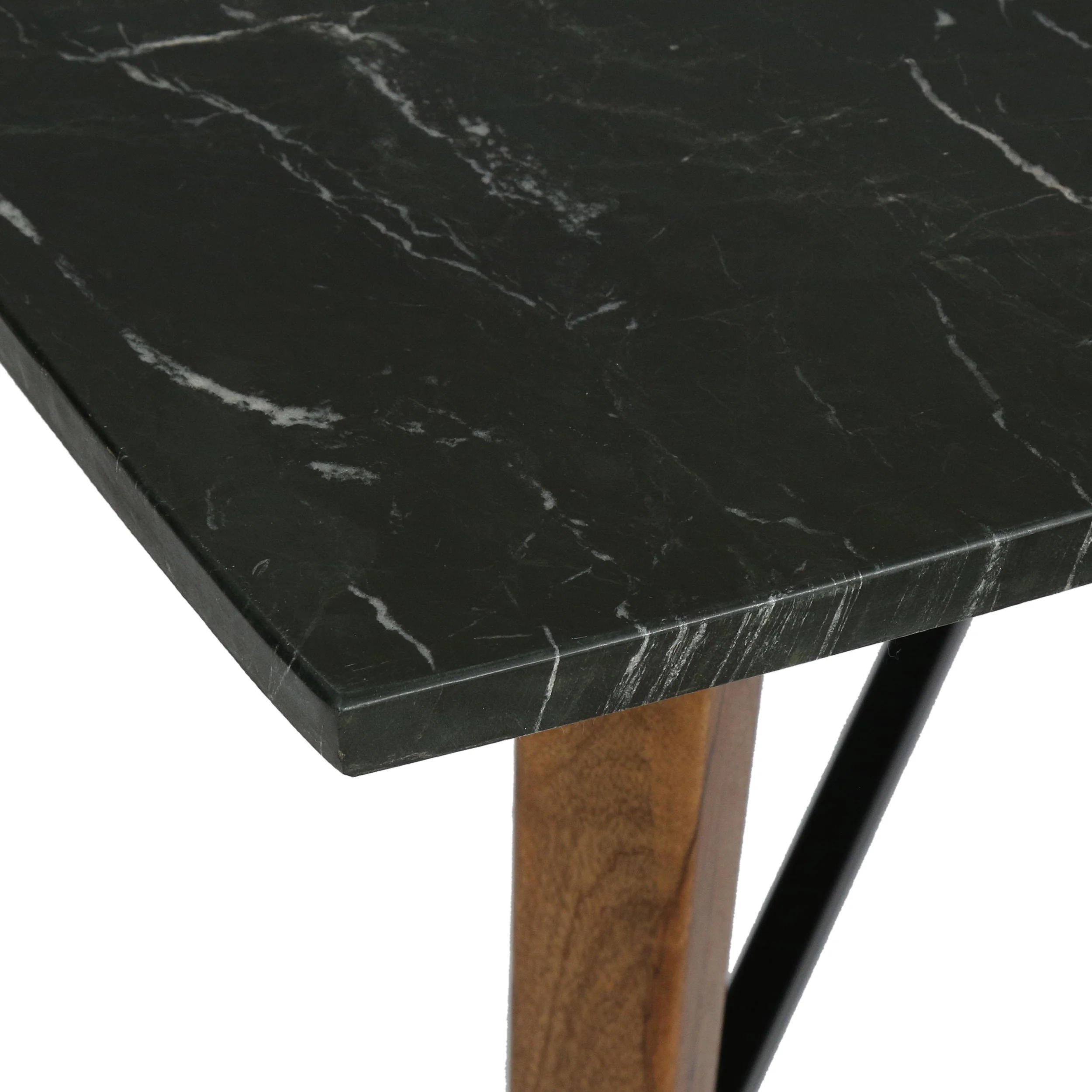 Volney Boho Glam Handcrafted Marble Top Coffee Table, Black and Dark Espresso - furnishings