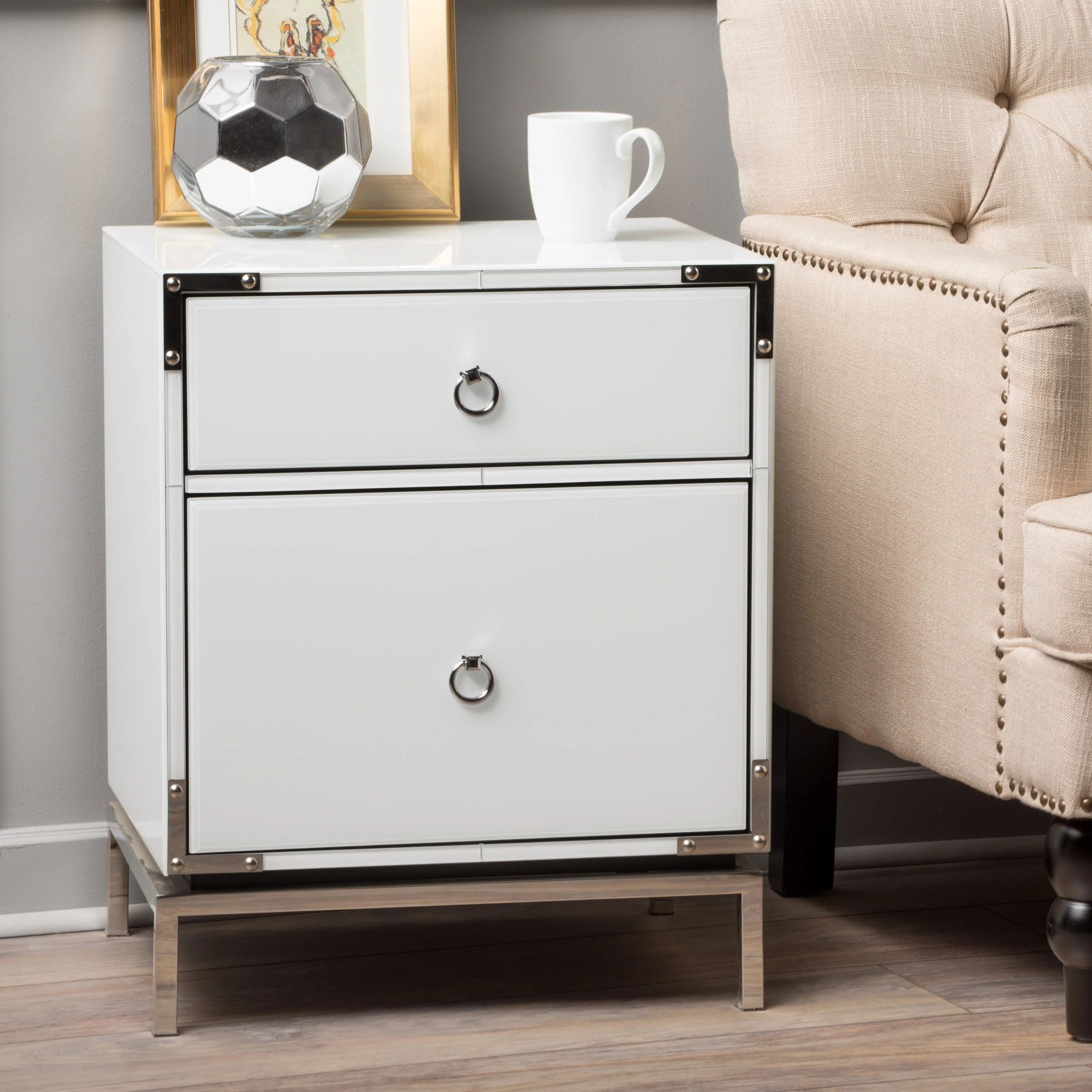 Danea White Glass 2 Drawer Bedside Table - furnishings