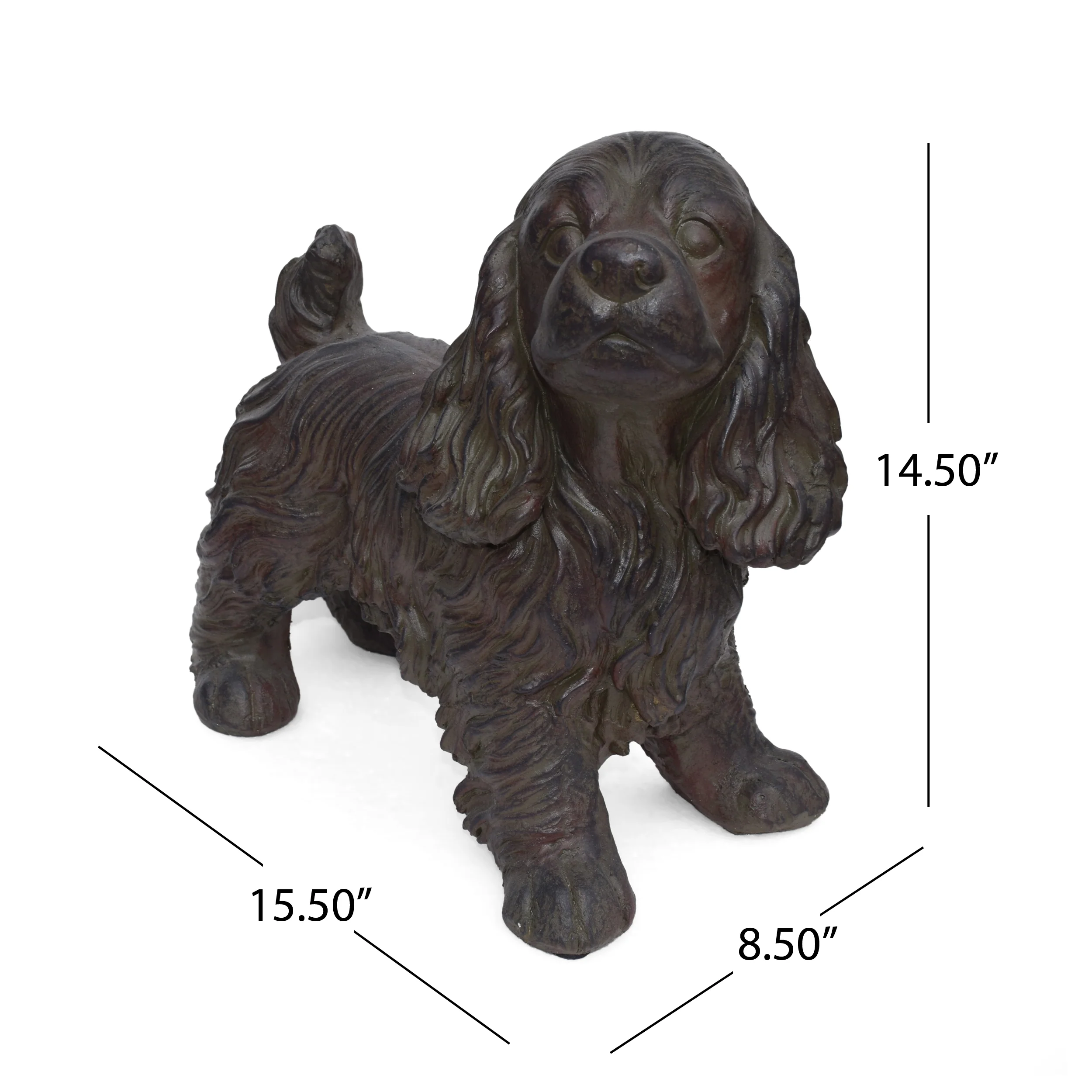 Messiah Outdoor Cocker Spaniel Dog Garden Statue, Brown Finish - furnishings