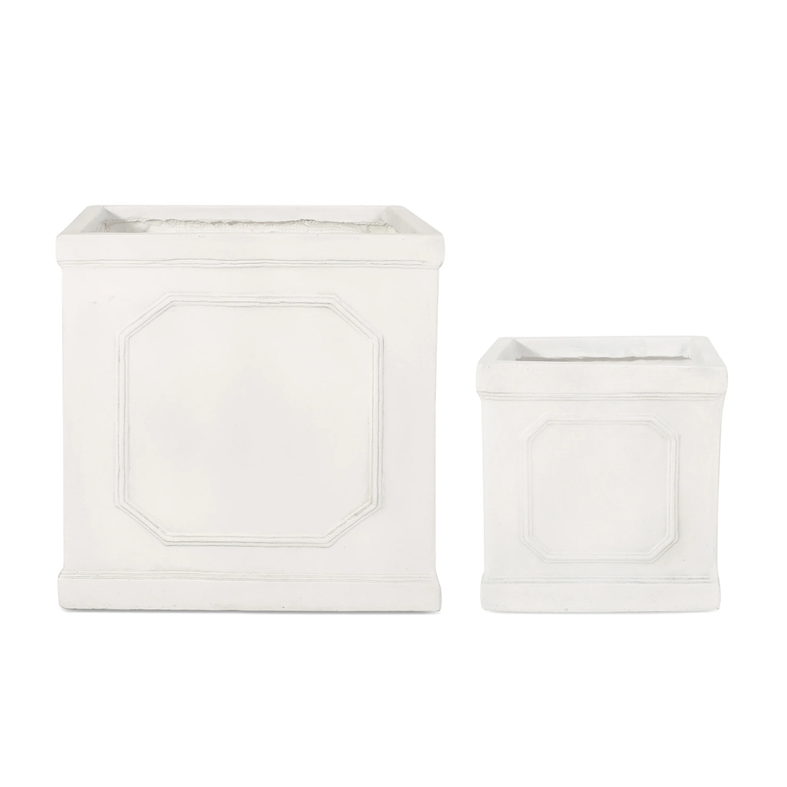 Greg Outdoor Small and Large Cast Stone Planter Set, Antique White - furnishings