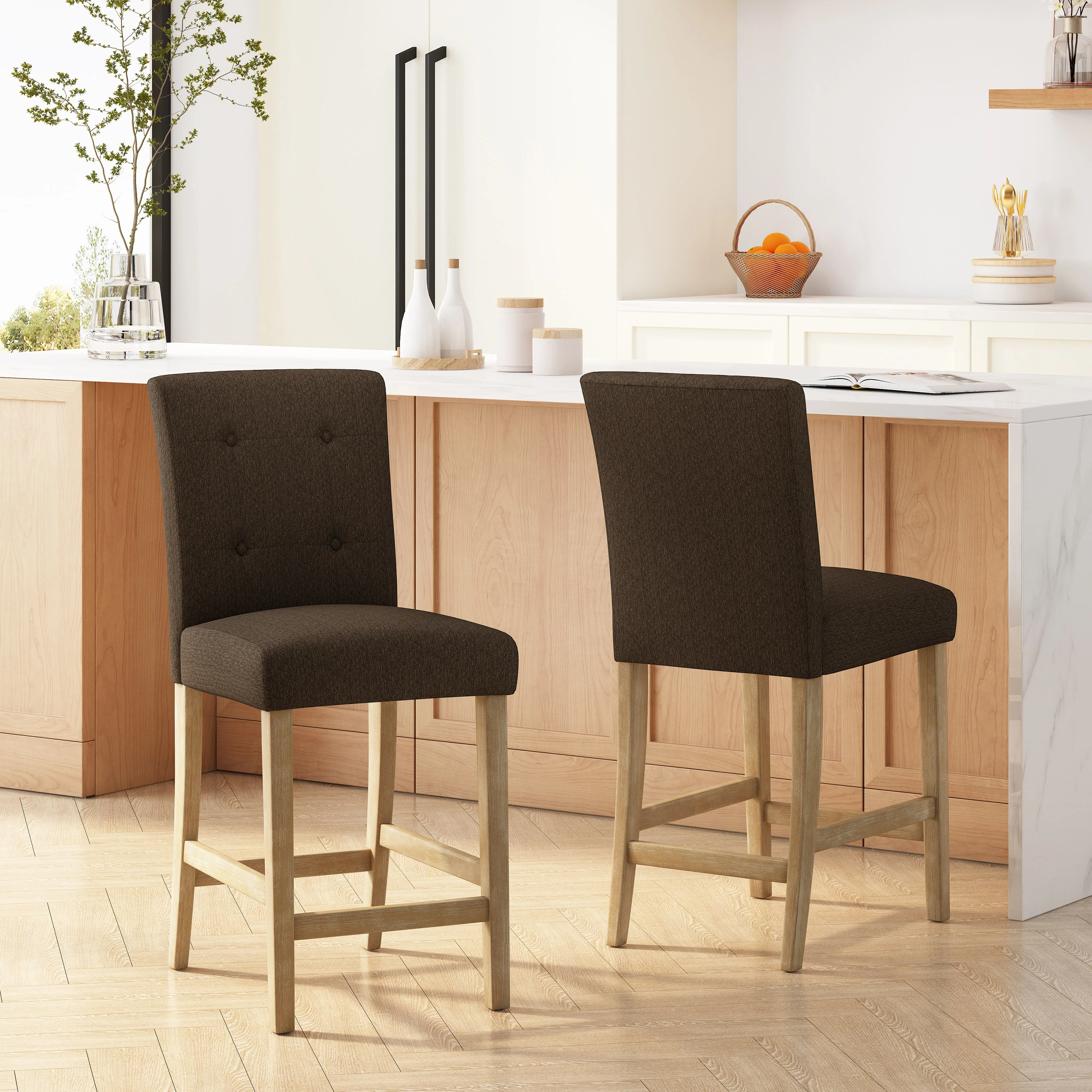 Dellroy Contemporary Fabric Button Tufted 26 Inch Counter Stools, Set of 2 - furnishings