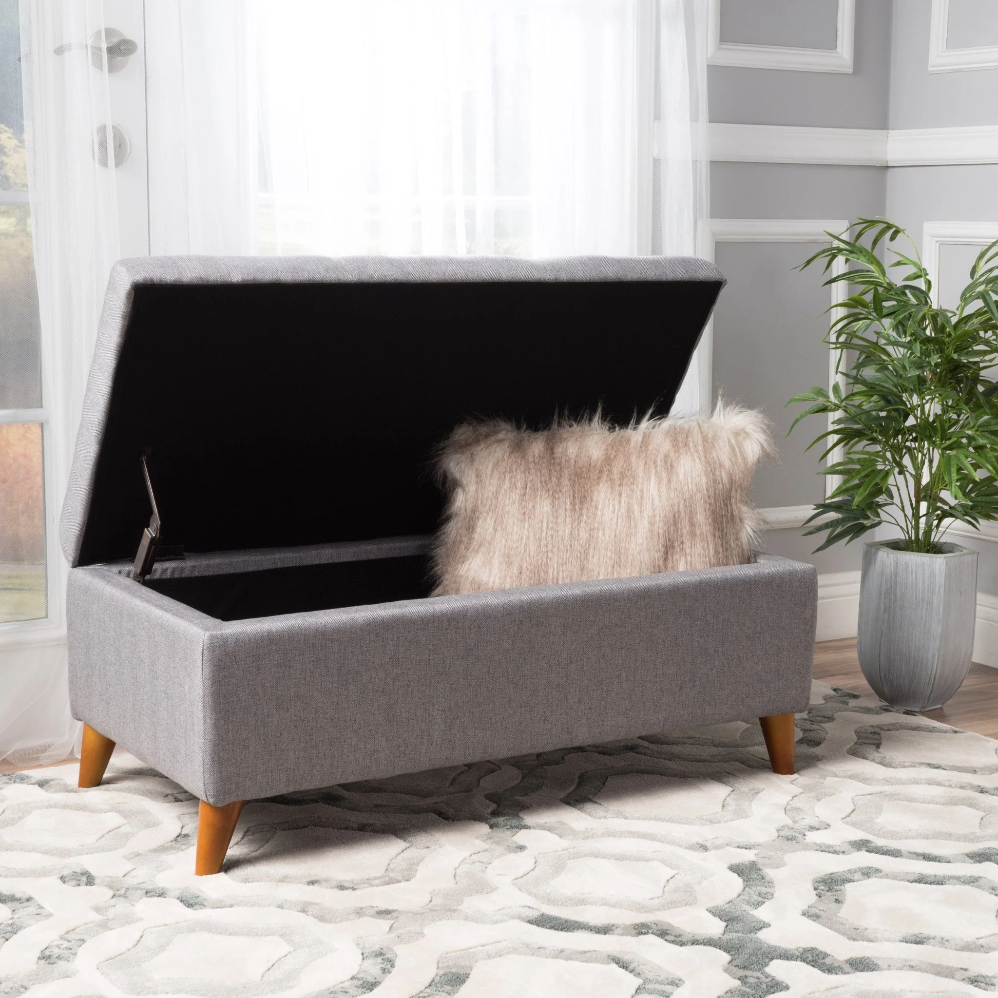 Katherine Mid-Century Modern Button Tufted Fabric Storage Ottoman Bench - furnishings