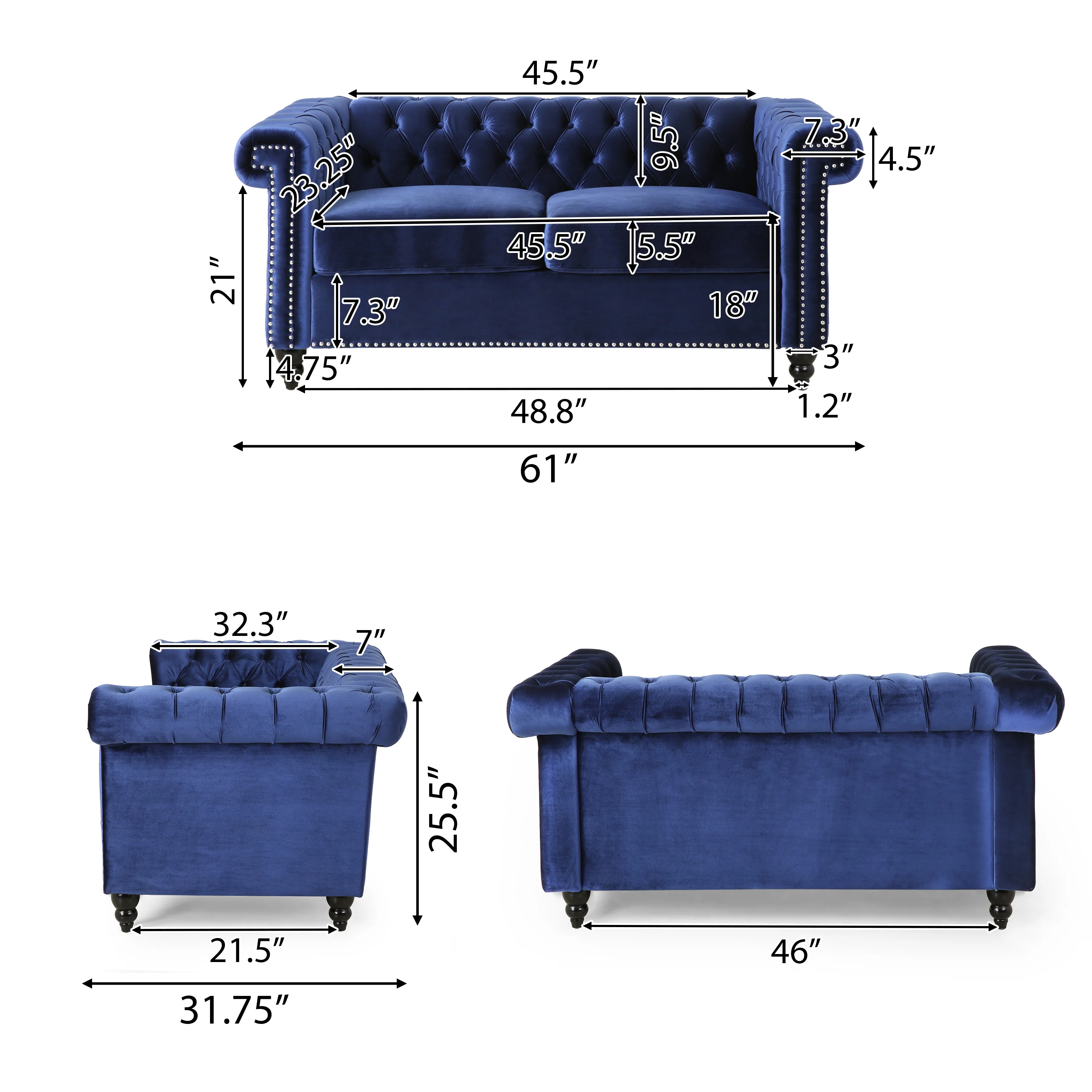 Timber Modern Glam Tufted Loveseat with Nailhead Trim - furnishings