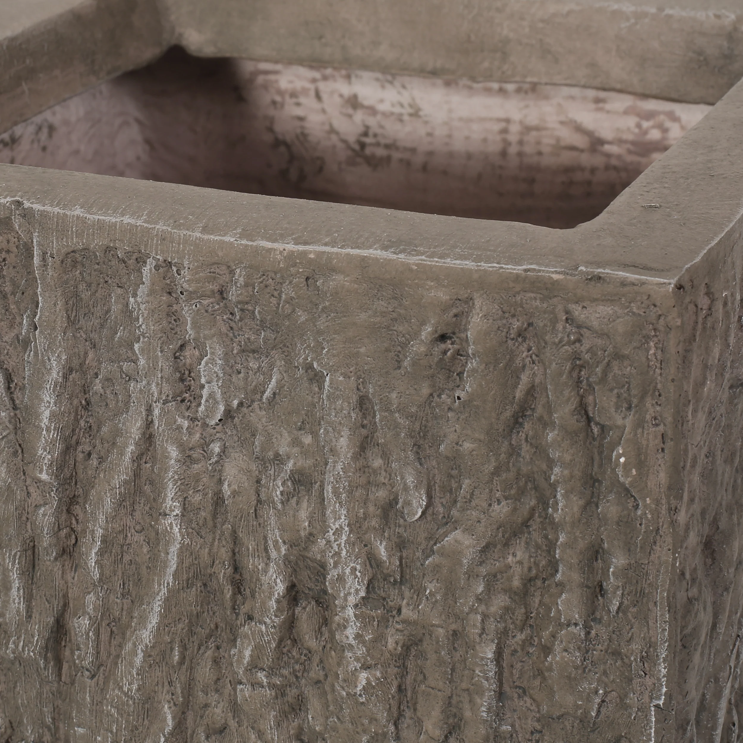 Berkamn Outdoor Large and Small Cast Stone Planters, Set of 2, Brown Wood - furnishings