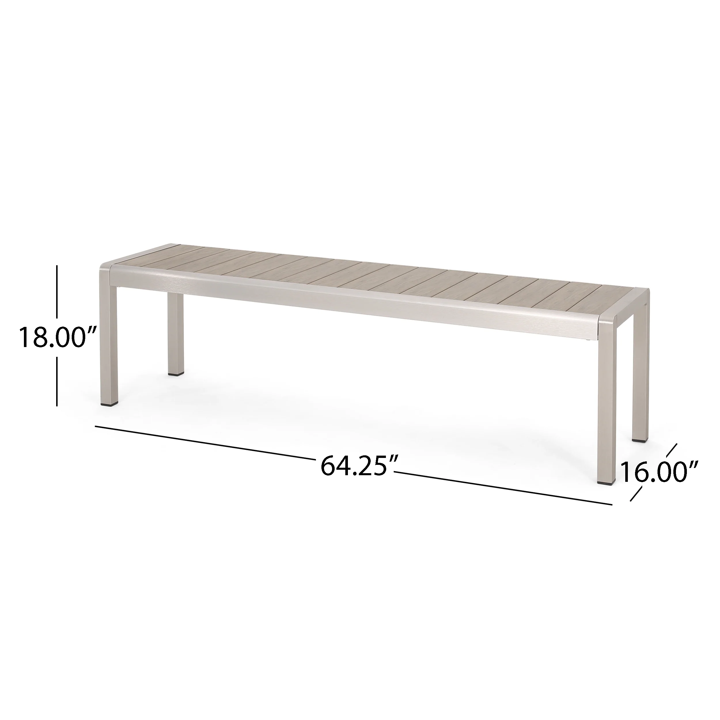Cherie Outdoor Modern Aluminum Dining Bench with Faux Wood Seat - furnishings
