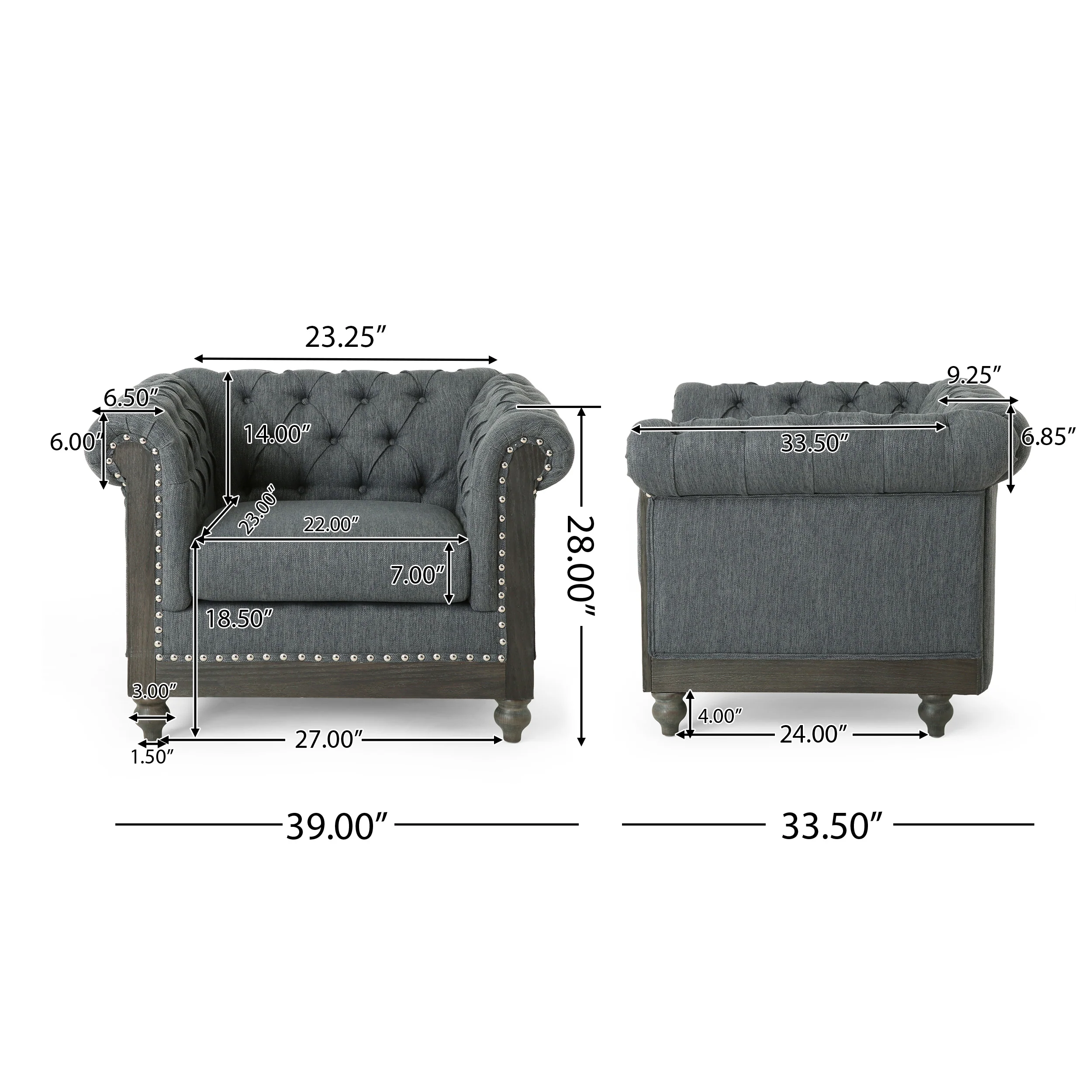 Batavia Chesterfield Tufted Fabric Club Chair with Nailhead Trim - furnishings