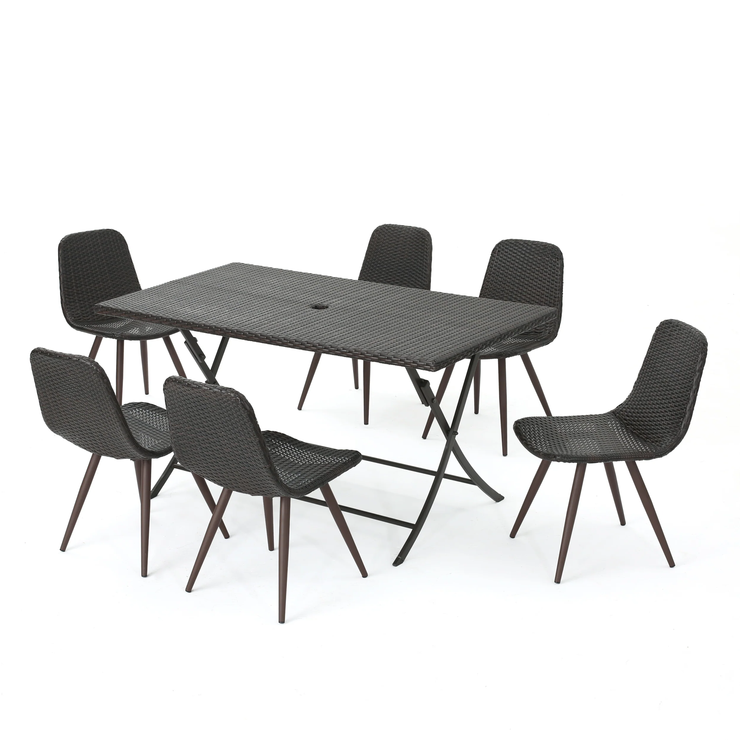 Emery Outdoor 7 Piece Multi-brown Wicker Dining Set - furnishings
