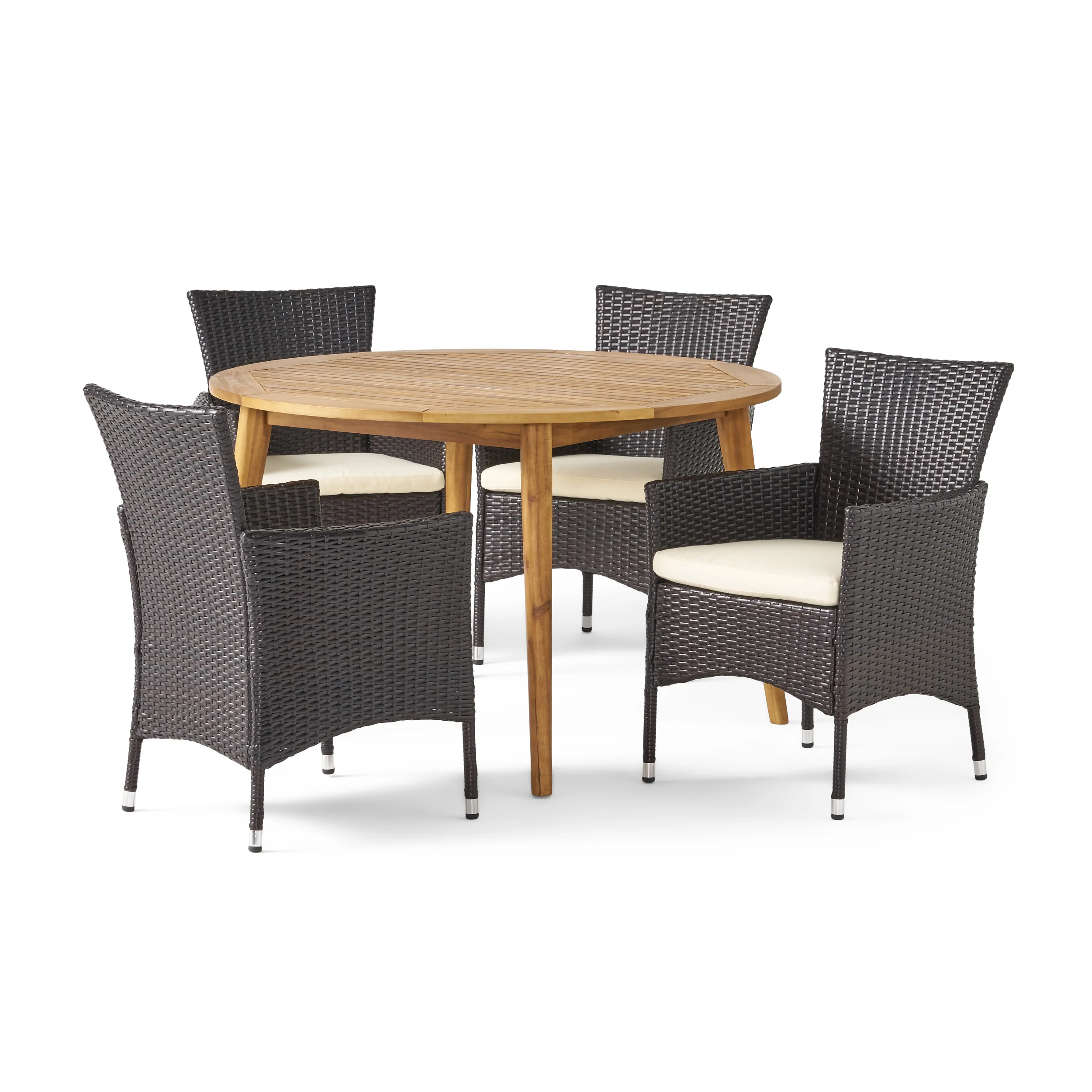Hearn Outdoor 5 Piece Wood and Wicker Dining Set - furnishings