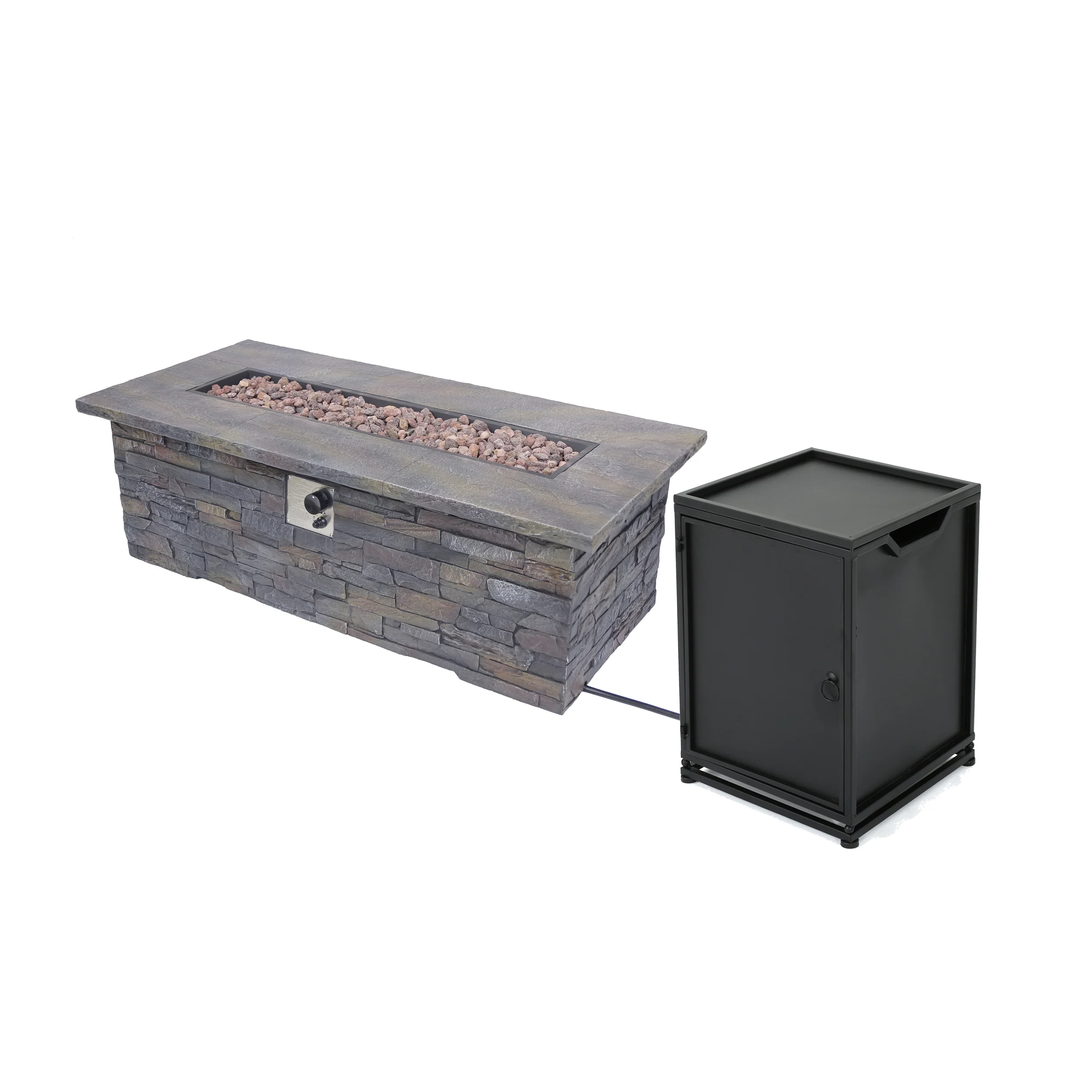 Welsh Outdoor Light Weight Rectangular Fire Pit, Natural Stone - furnishings