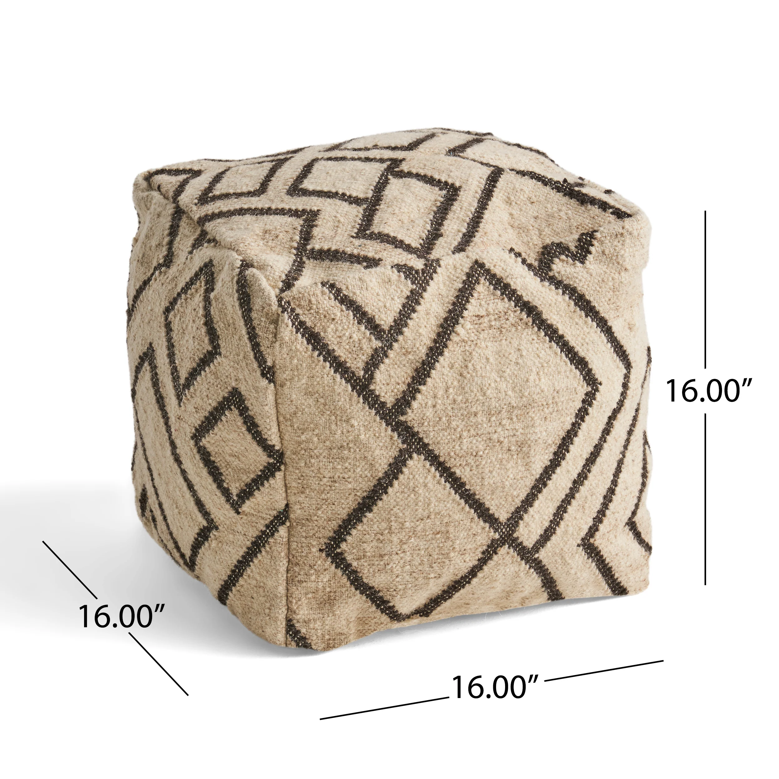 Lucciano Boho Wool and Cotton Ottoman Pouf - furnishings