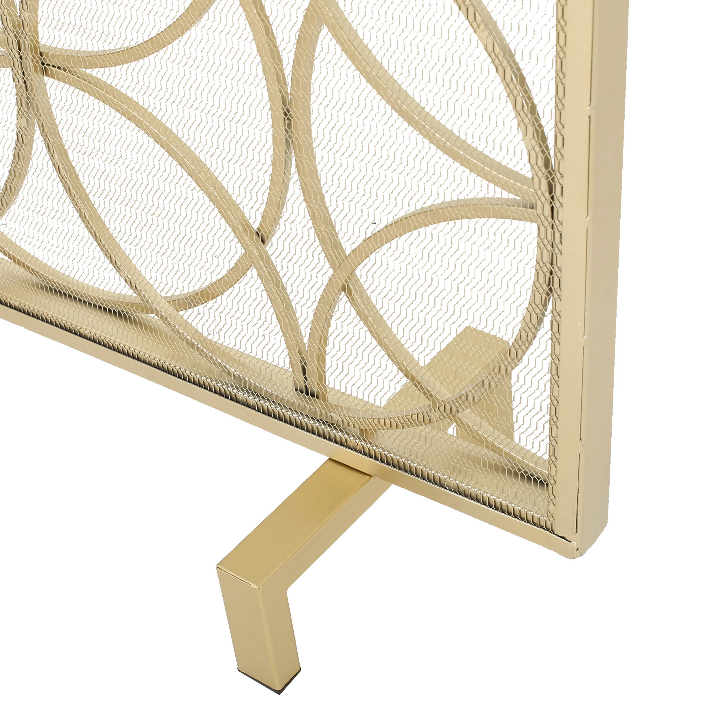 Veritas Modern Glam Single Panel Iron Fireplace Screen with Circle Pattern - furnishings
