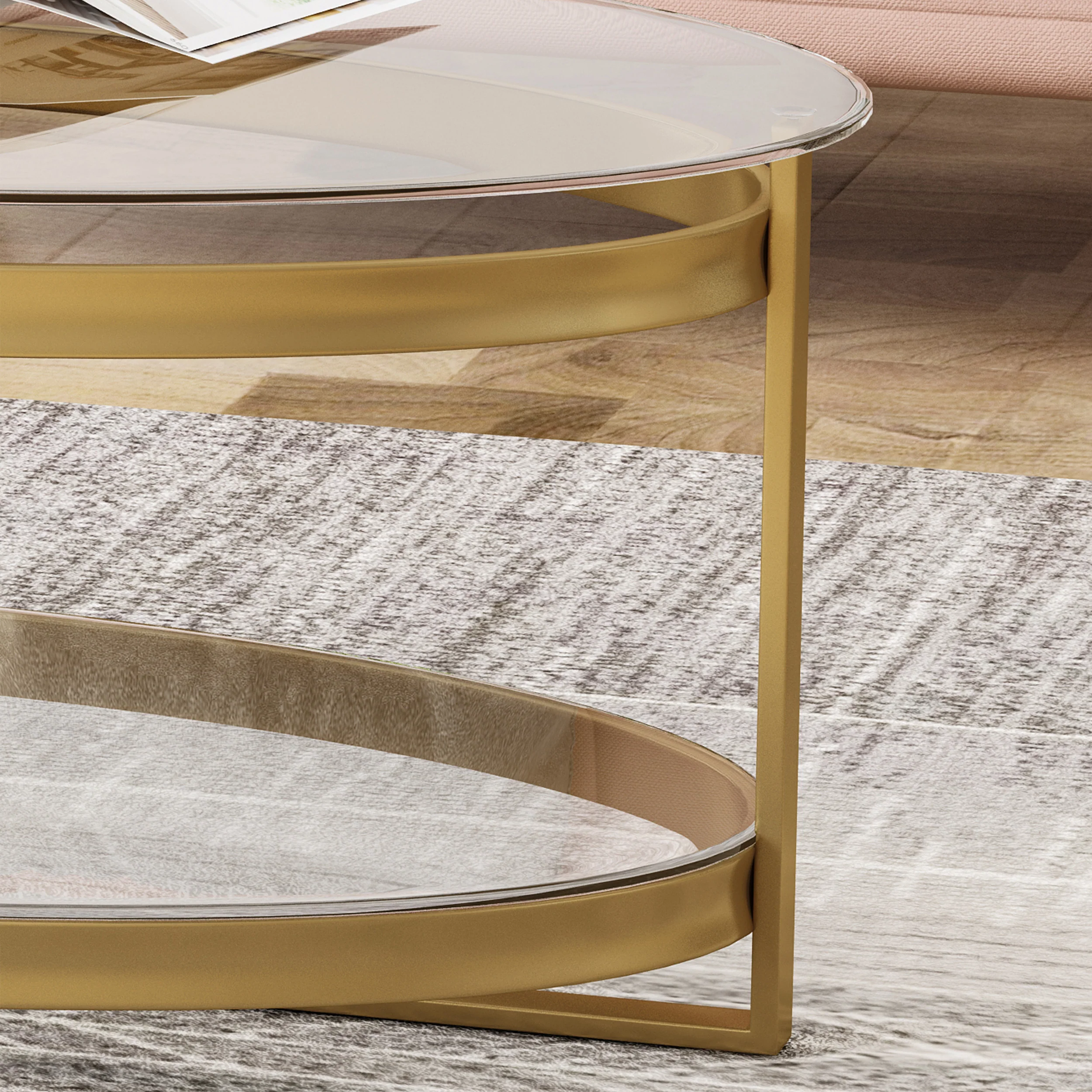 Peterborough Modern Glam Tempered Glass Oval Coffee Table with Iron Frame - furnishings