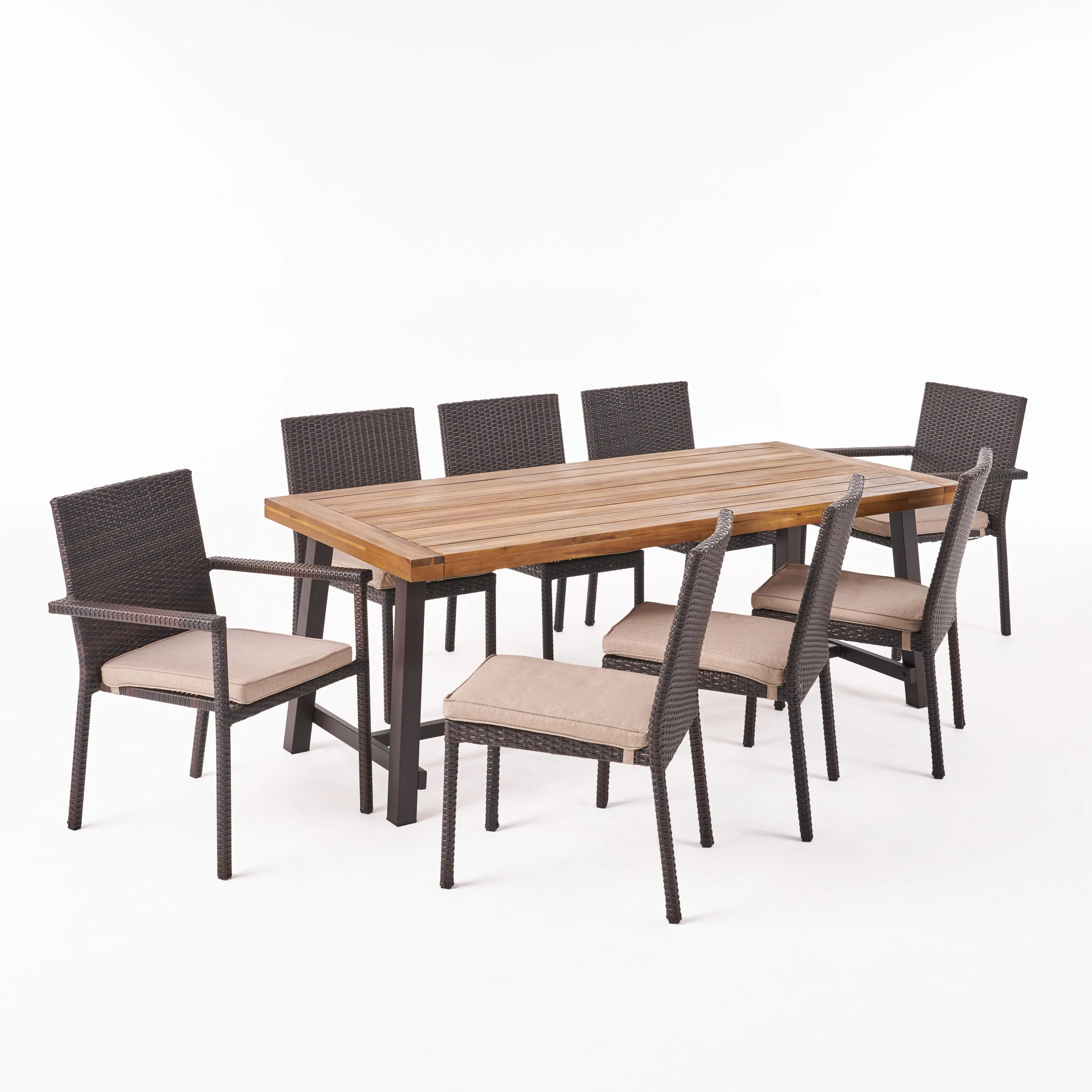 Princess Outdoor Wood and Wicker 8 Seater Dining Set - furnishings