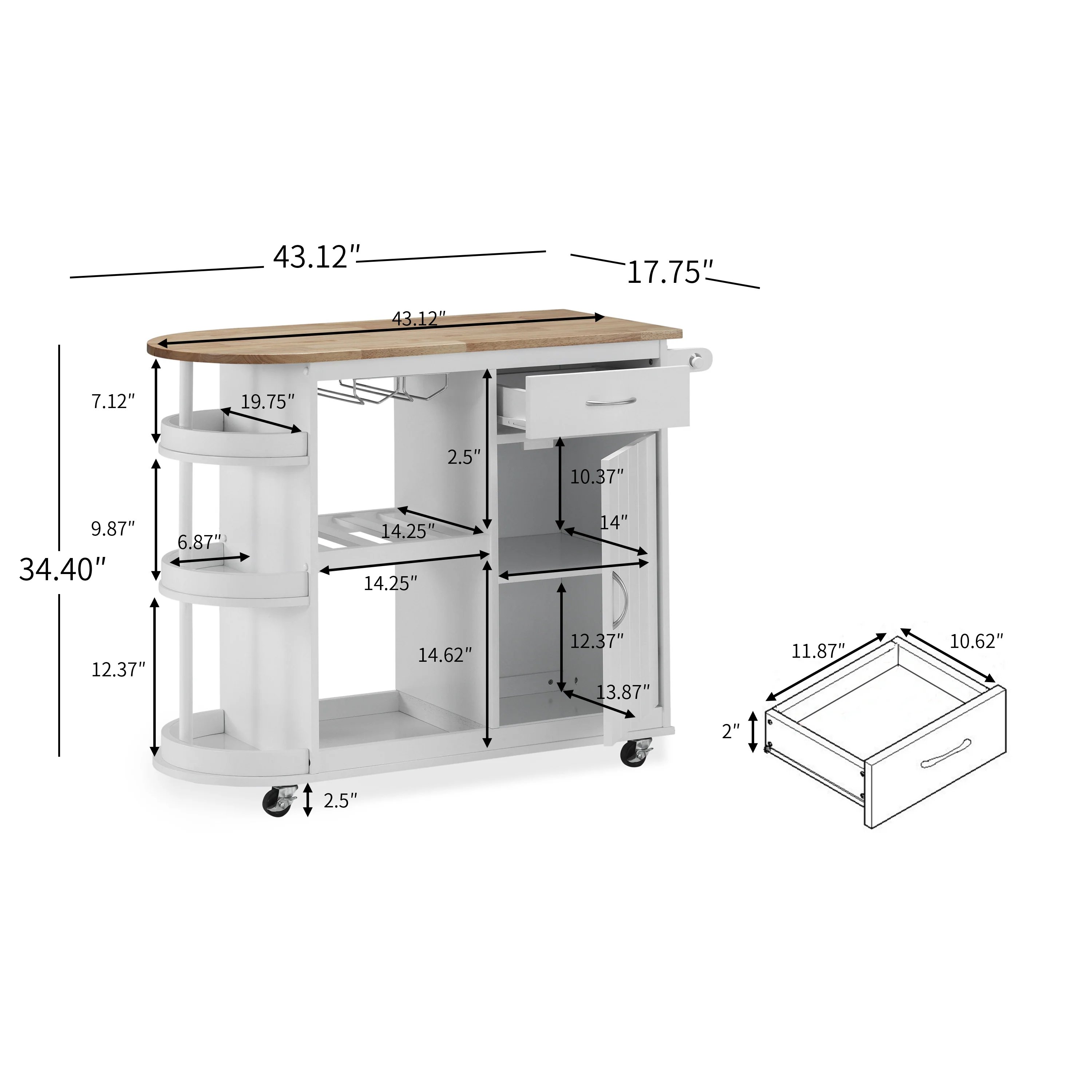 Averi Kitchen Cart with Wheels - furnishings