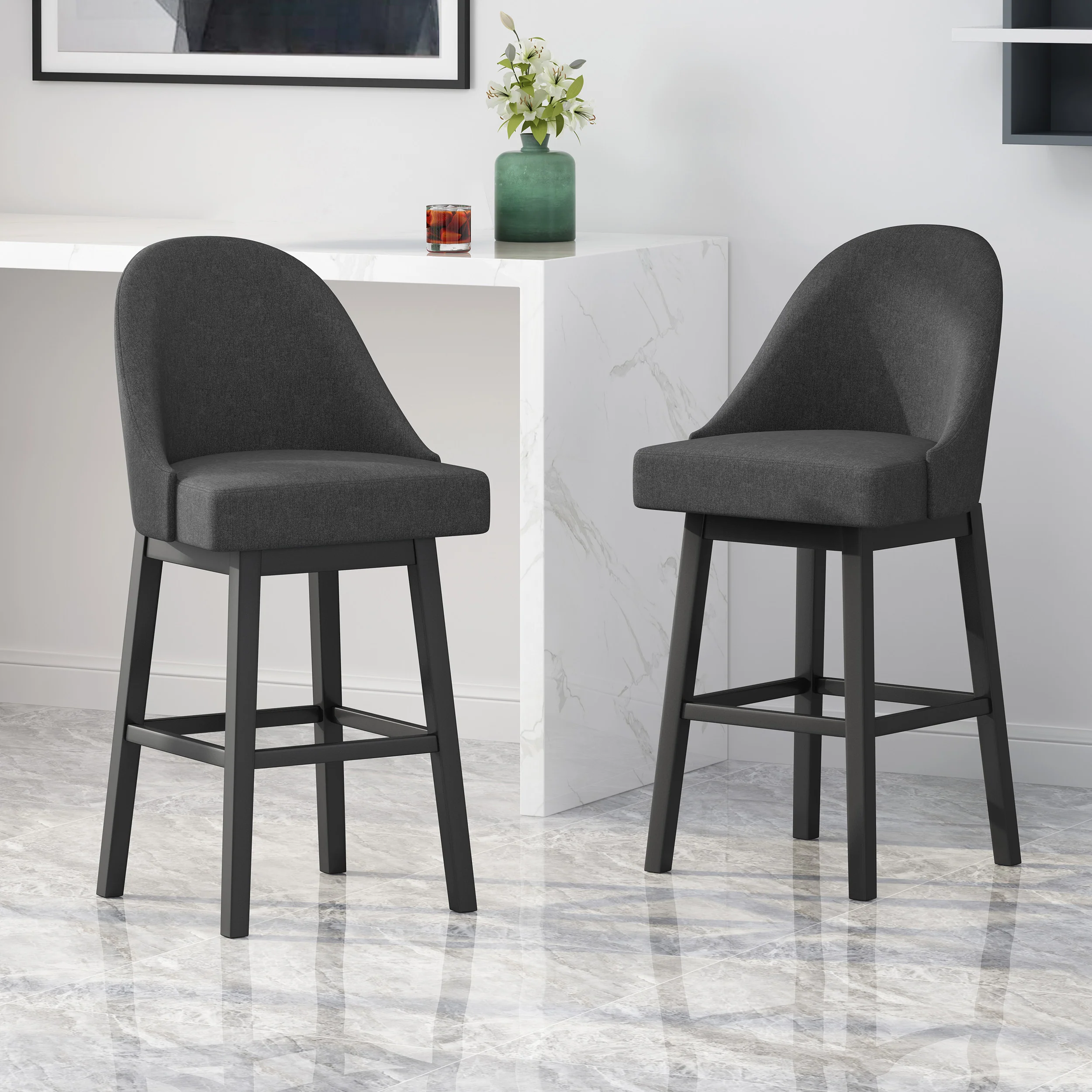 Andriel Modern Upholstered Swivel Bar Stool - furnishings