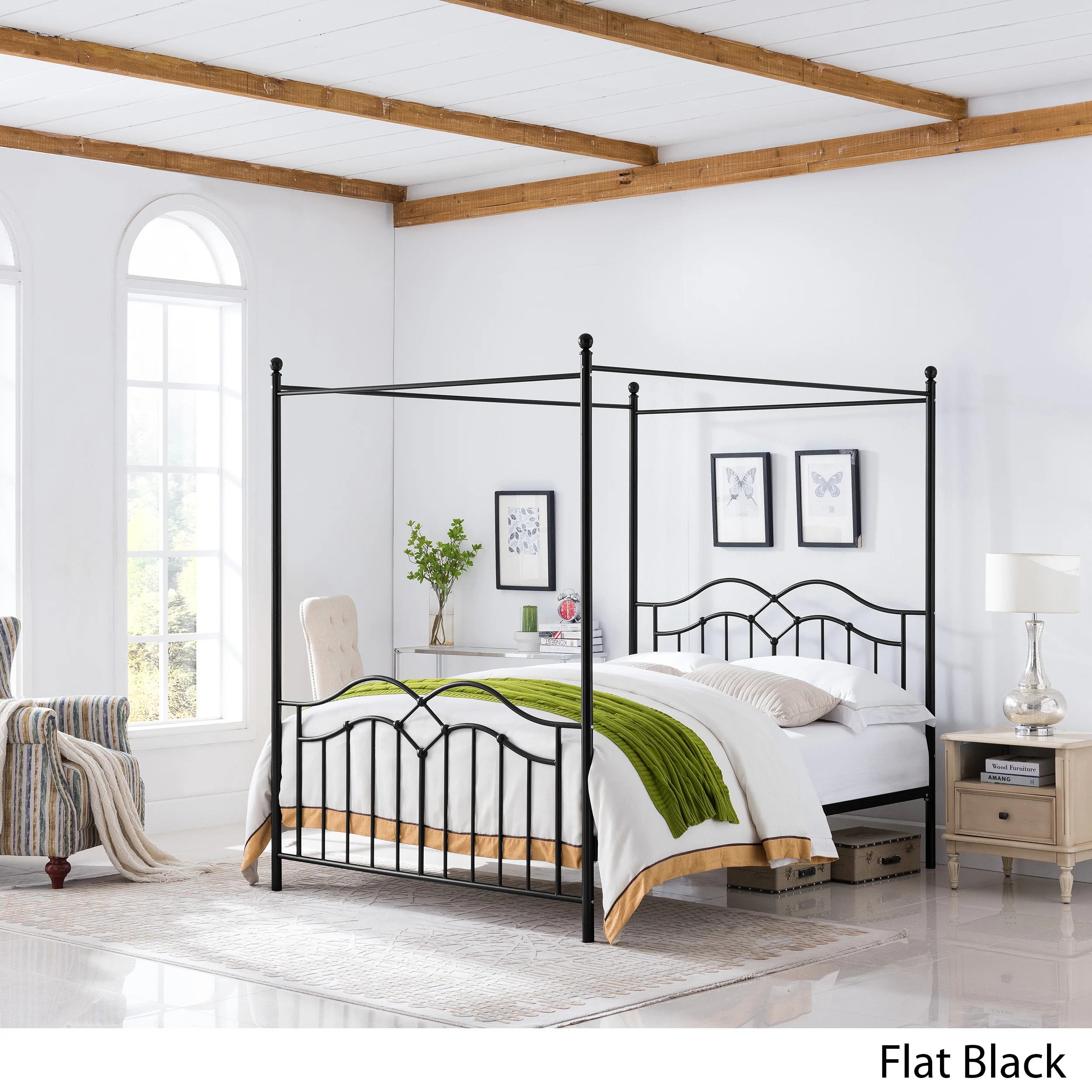 Simona Traditional Iron Canopy Queen Bed Frame - furnishings