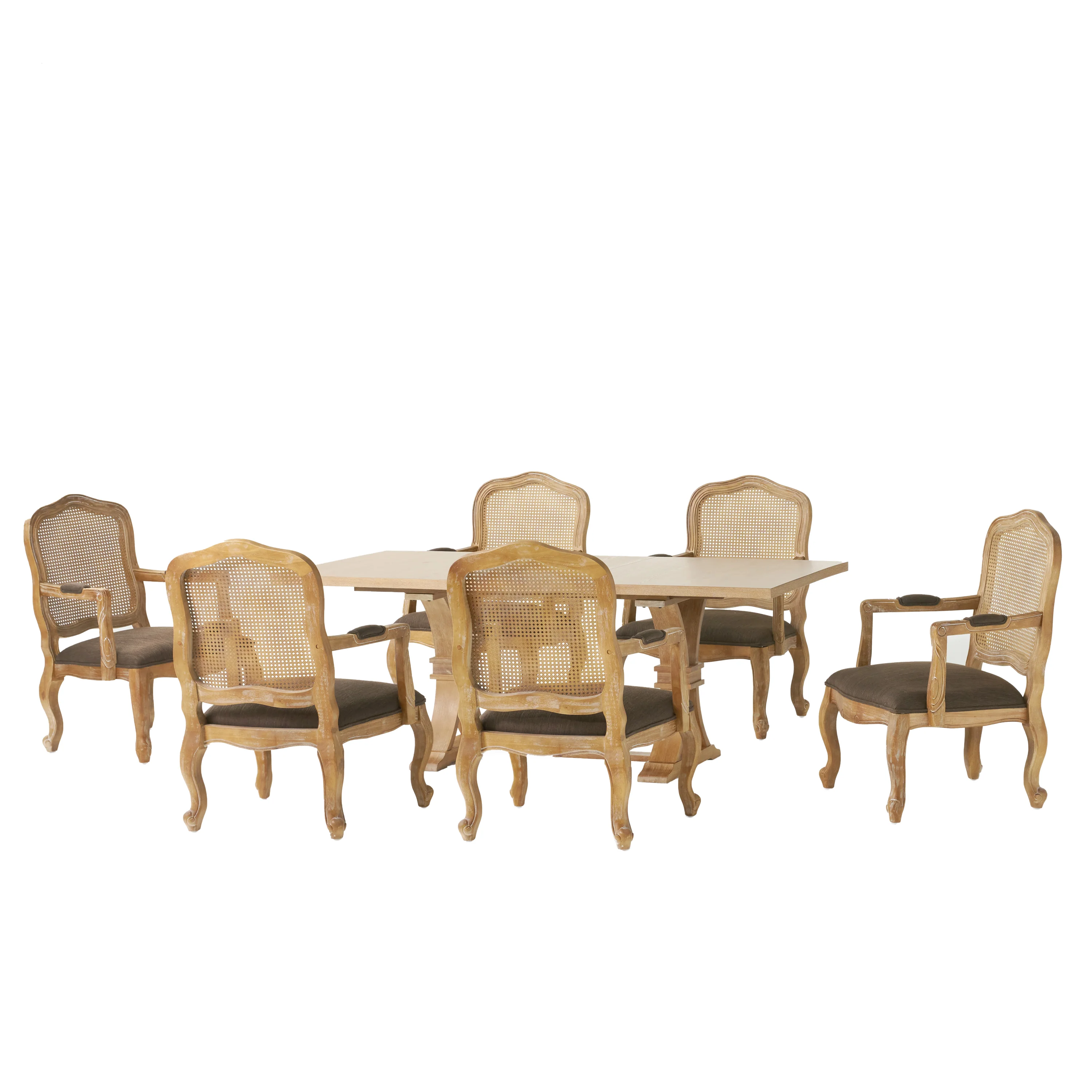 Biorn French Country Wood and Cane 7-Piece Expandable Dining Set - furnishings
