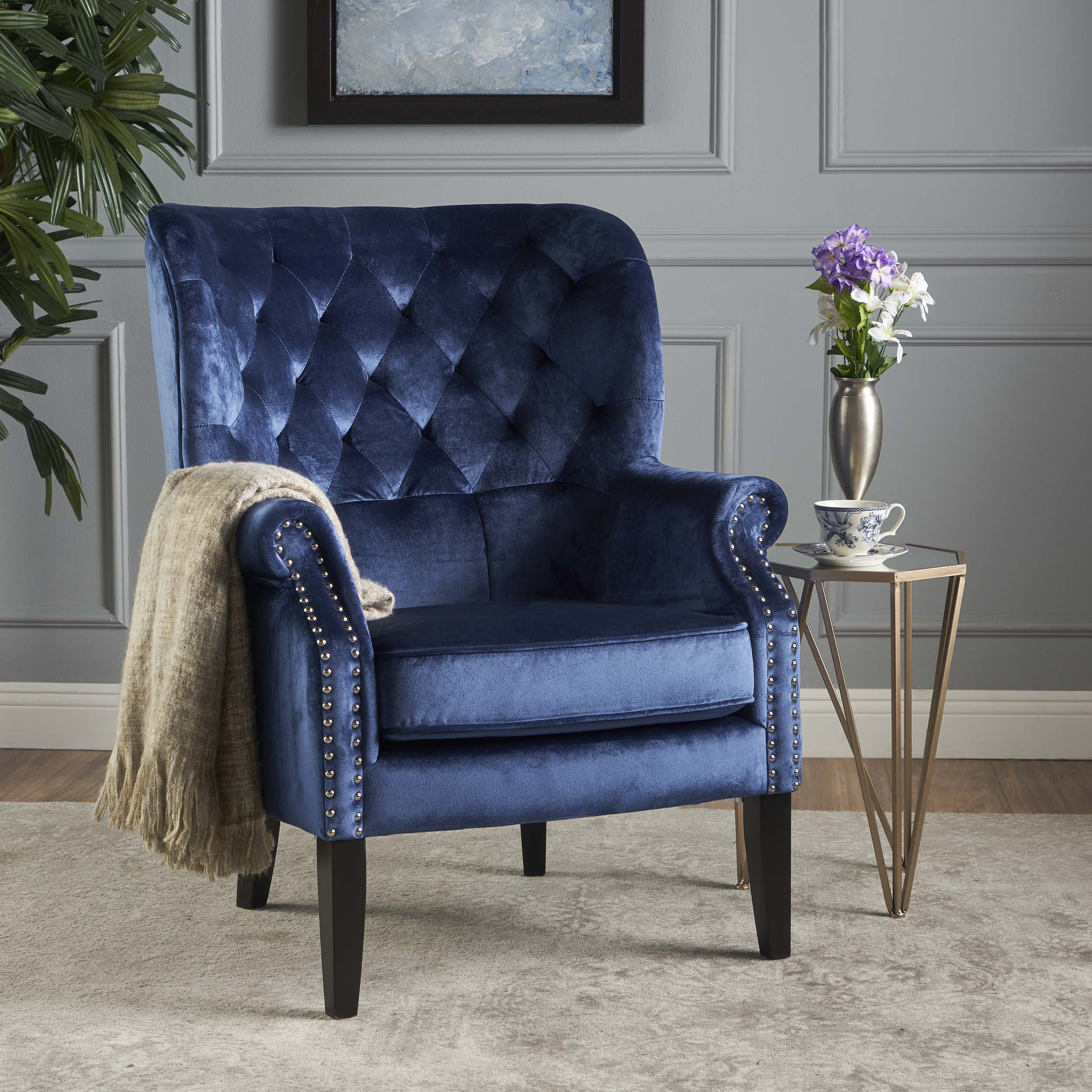 Tomlin Modern Glam Velvet Club Chair with Nailhead Trim - furnishings