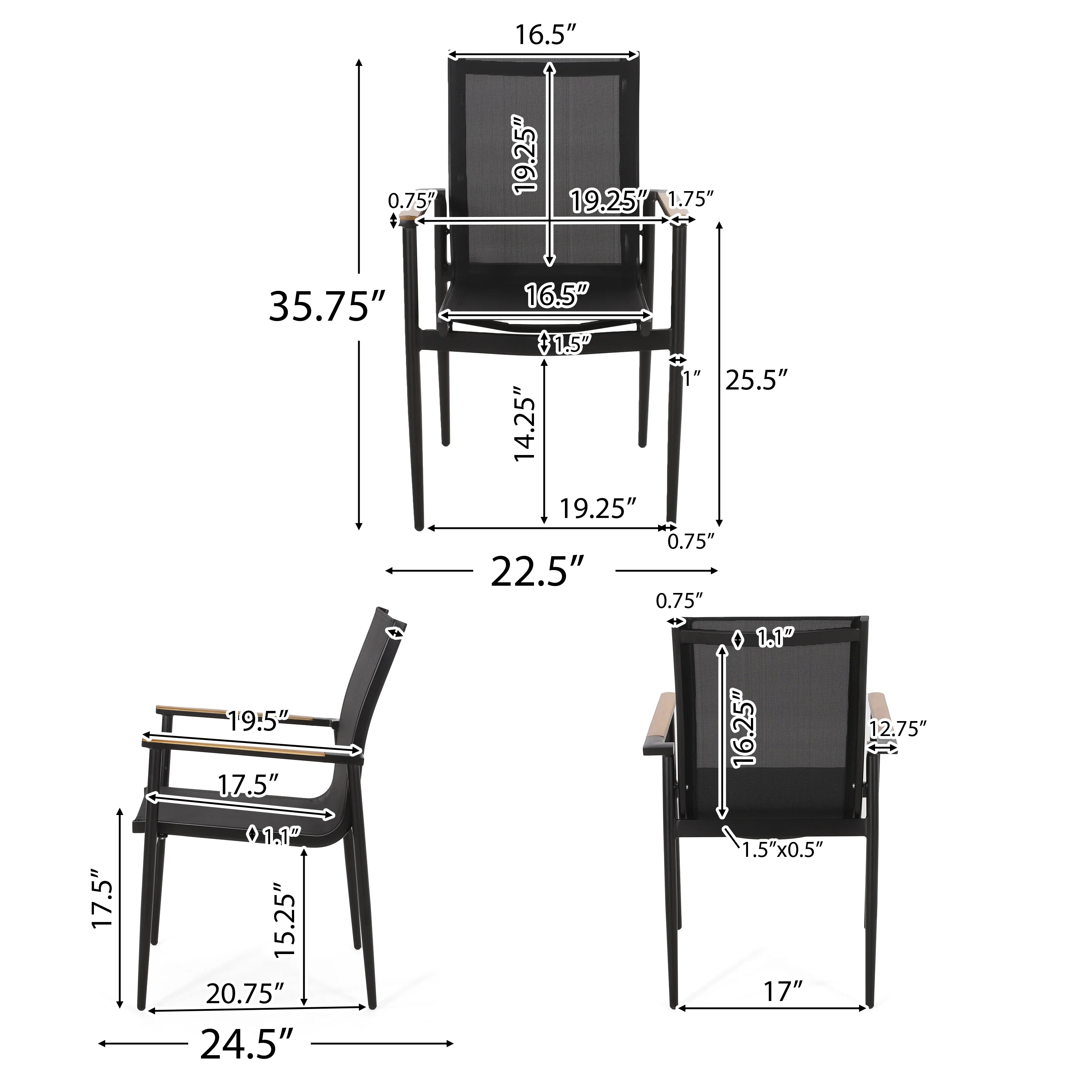 Norcrest Outdoor Mesh and Acacia Wood 5 Piece Dining Set, Black and Teak - furnishings