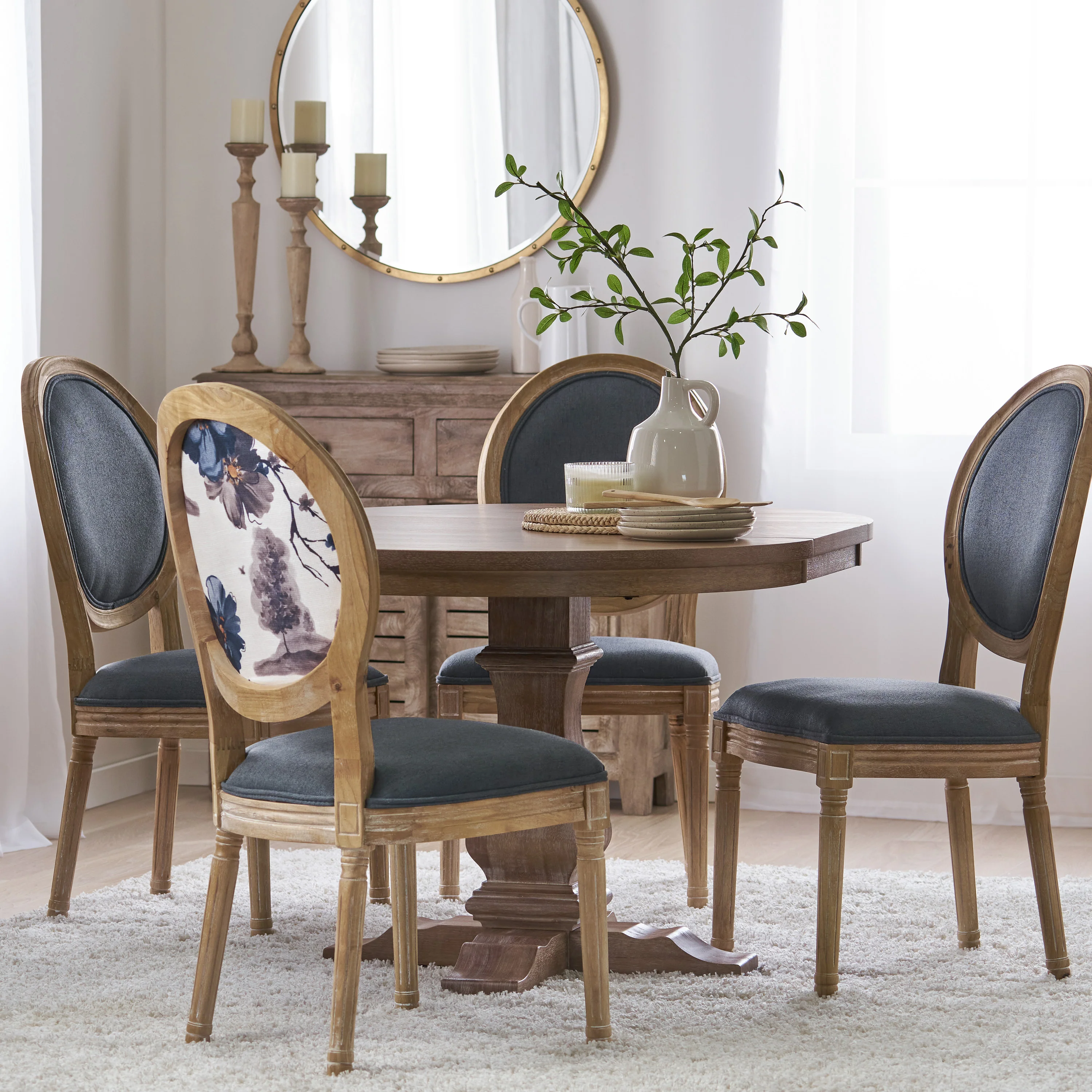 Naclerio French Country Fabric Upholstered Wood 5 Piece Dining Set - furnishings
