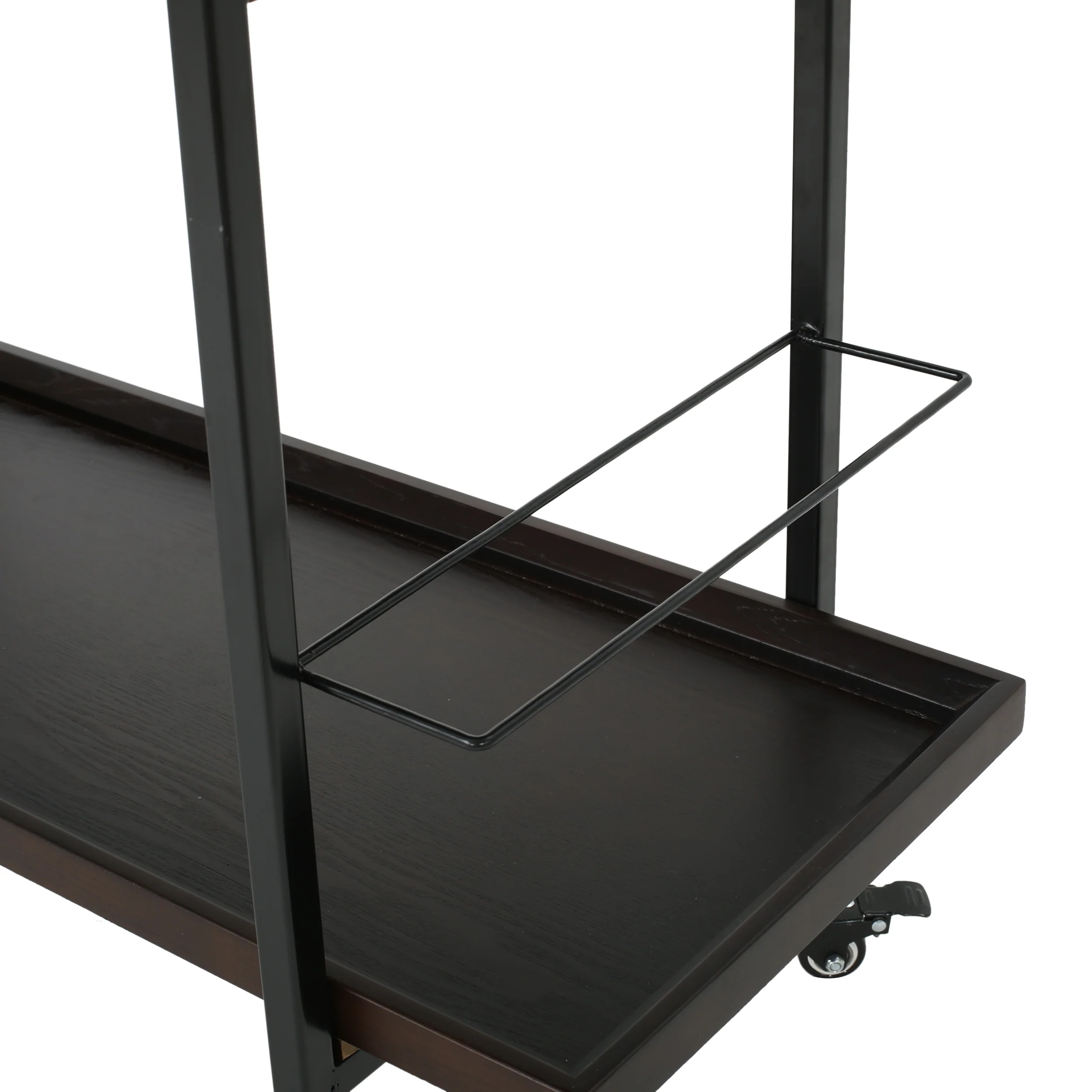 Gerard Modern Industrial Two Shelf Wood Finished Bar Cart with Rolling Casters - furnishings