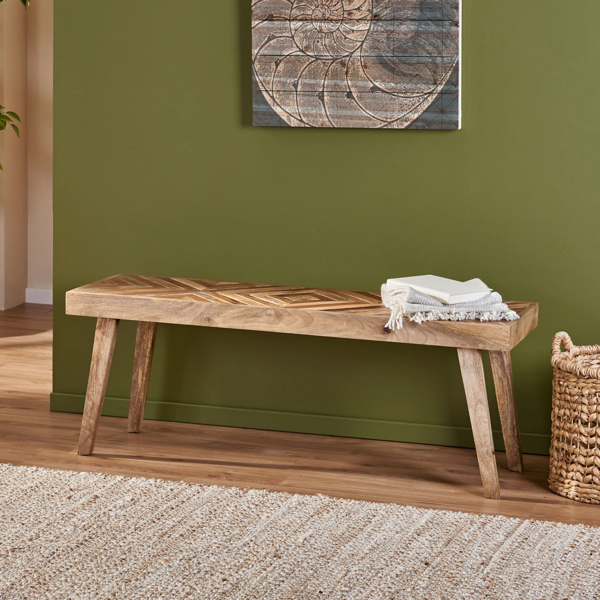 Hawley Handcrafted Boho Mango Wood Bench - furnishings