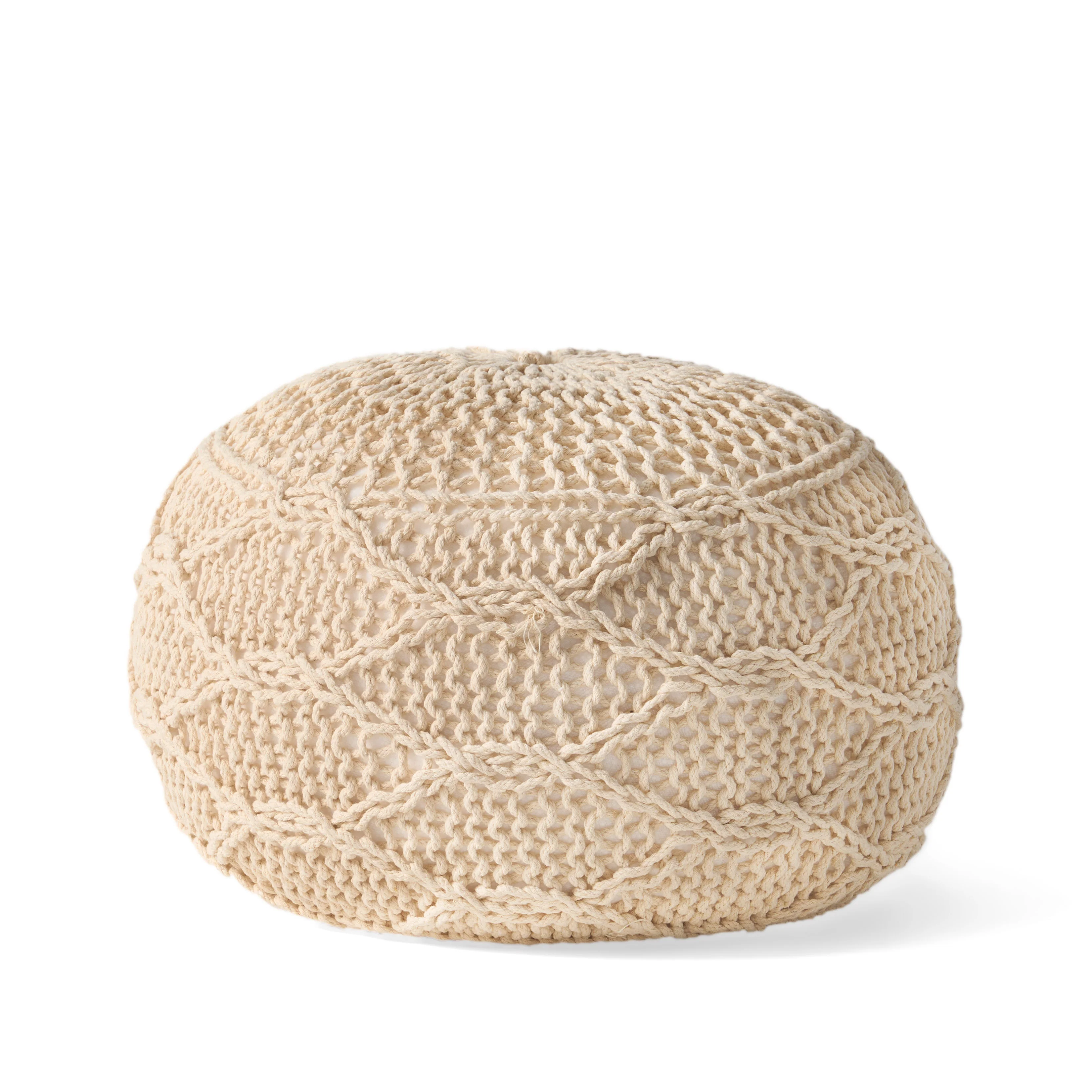Woodbine Modern Knitted Cotton Round Pouf - furnishings