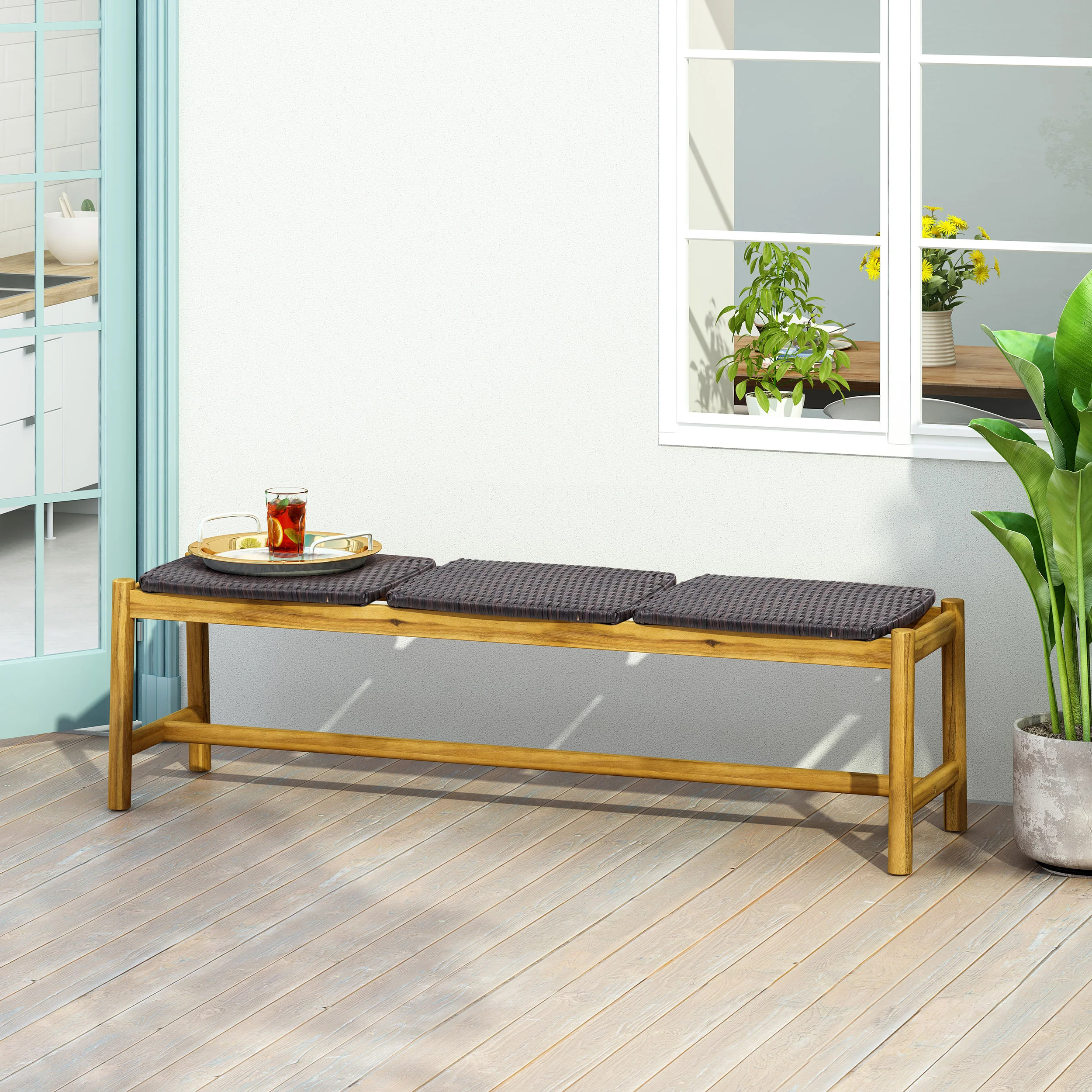 Erick Outdoor 3 Seater Wicker Bench - furnishings