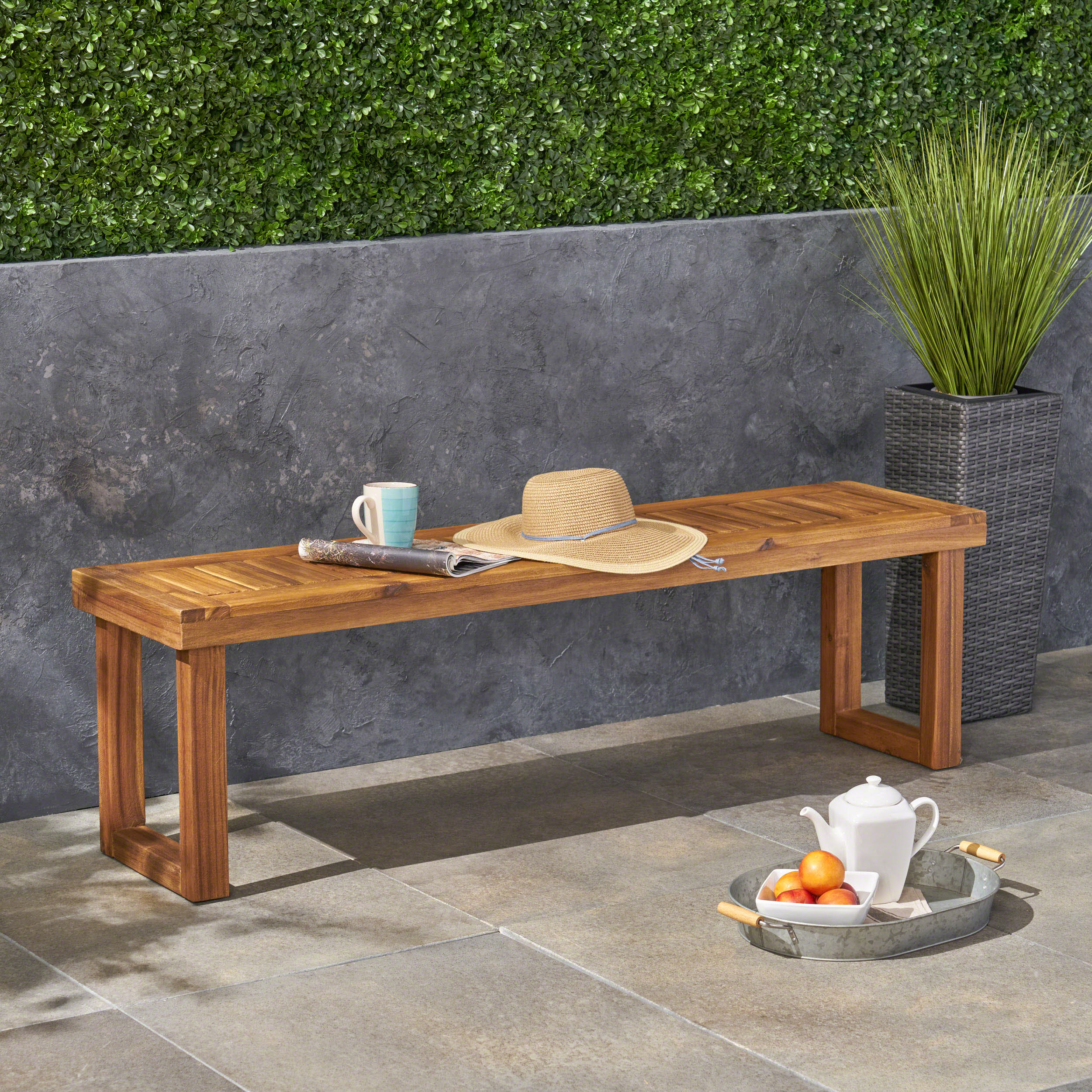Kemp Outdoor Acacia Wood Bench - furnishings