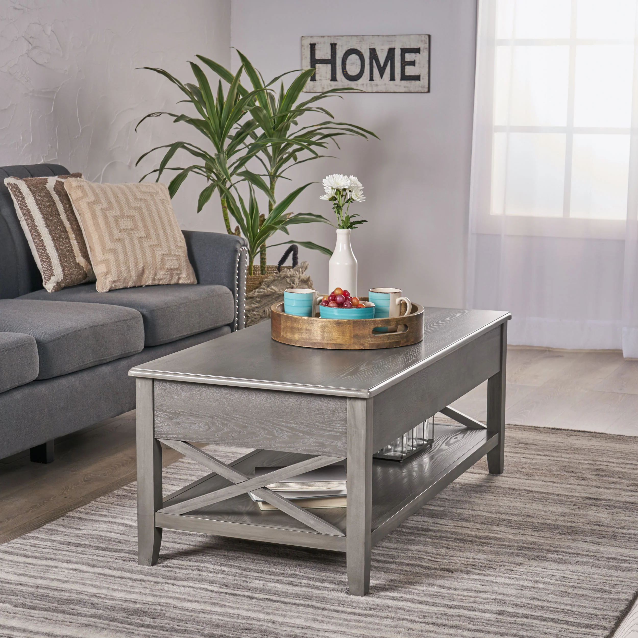 Laurel Luke Farmhouse Faux Wood Lift Top Coffee Table - furnishings