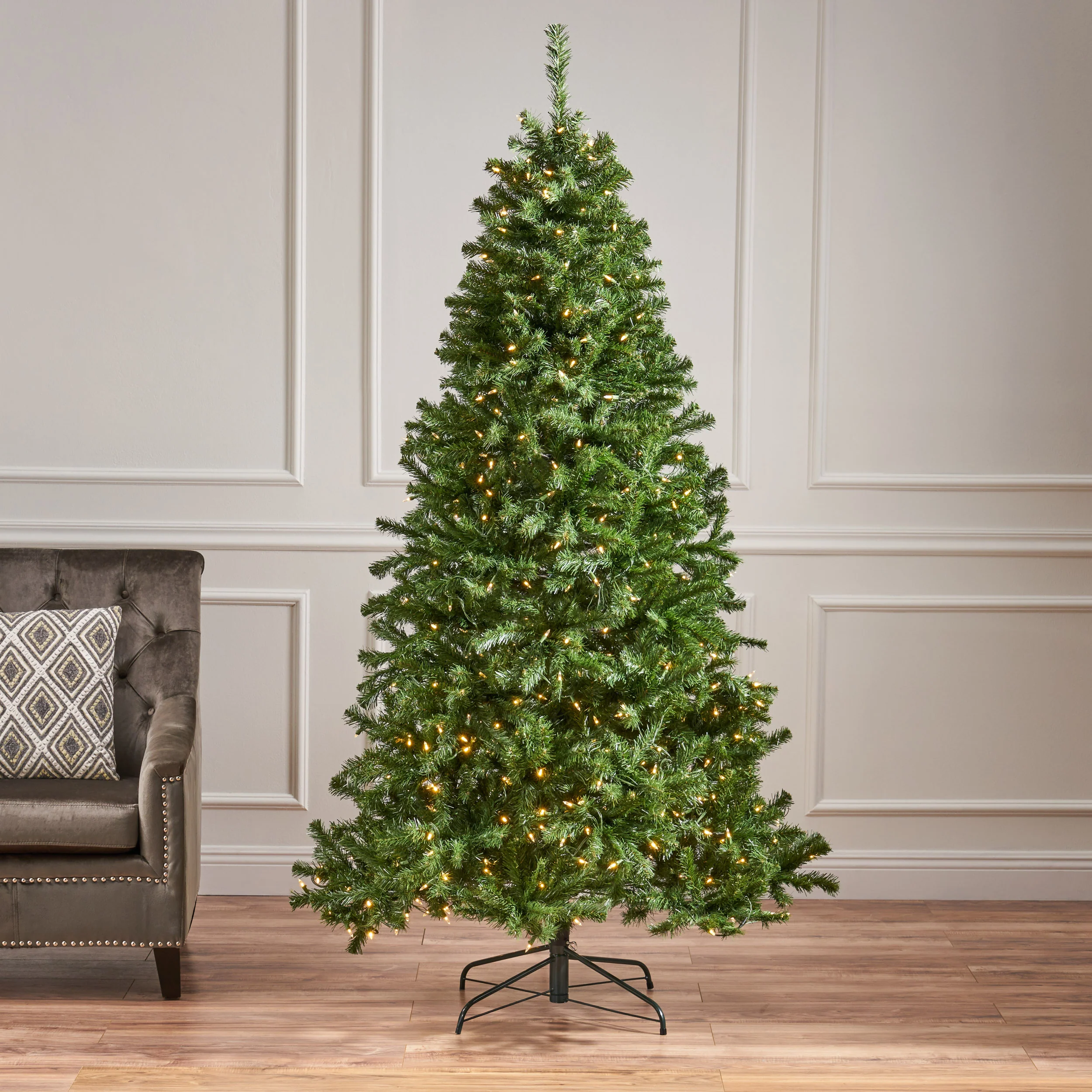 7-foot Noble Fir Pre-Lit Clear LED Hinged Artificial Christmas Tree - furnishings