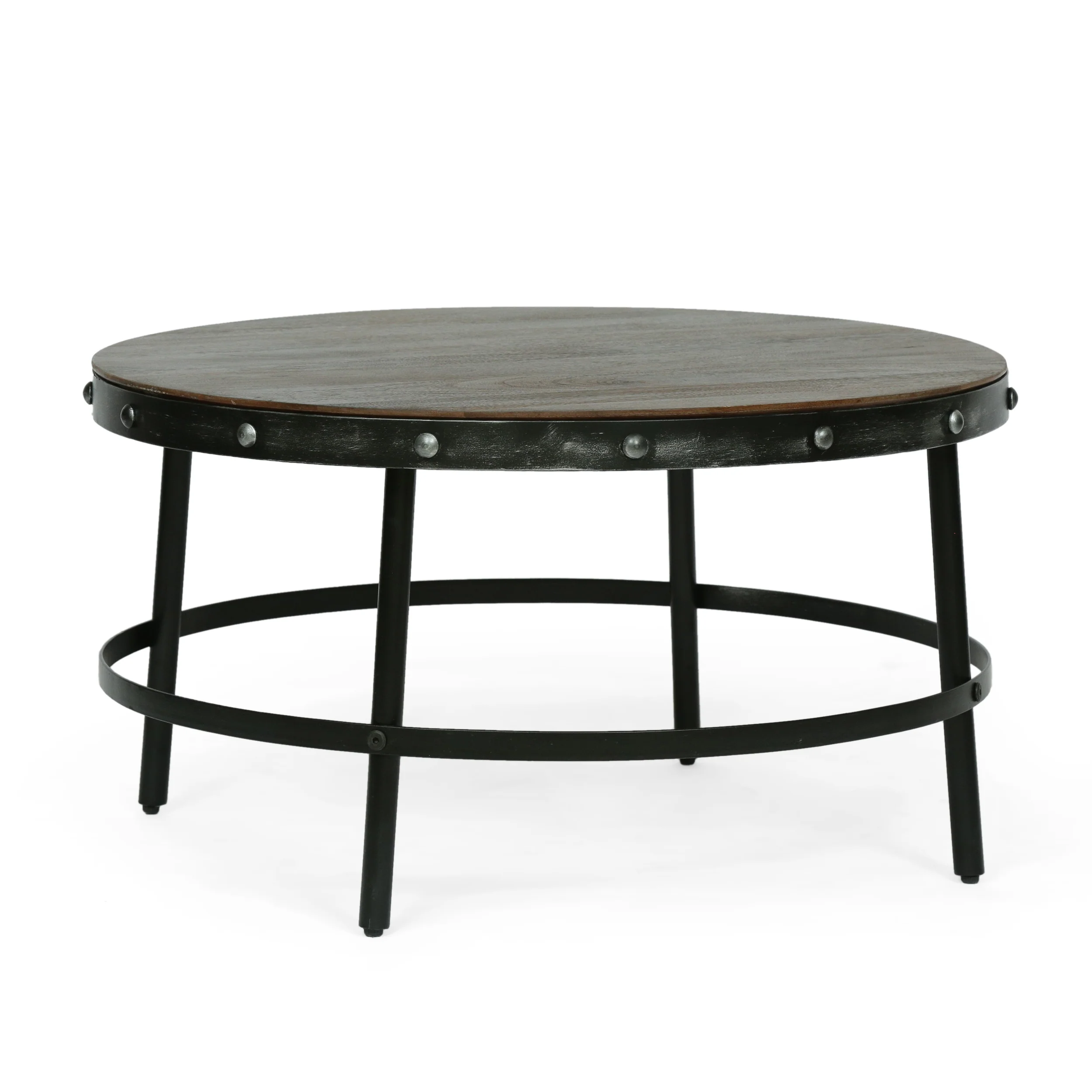 Clopton Modern Industrial Handcrafted Round Mango Wood Coffee Table, Brown and Antique Gunmetal - furnishings